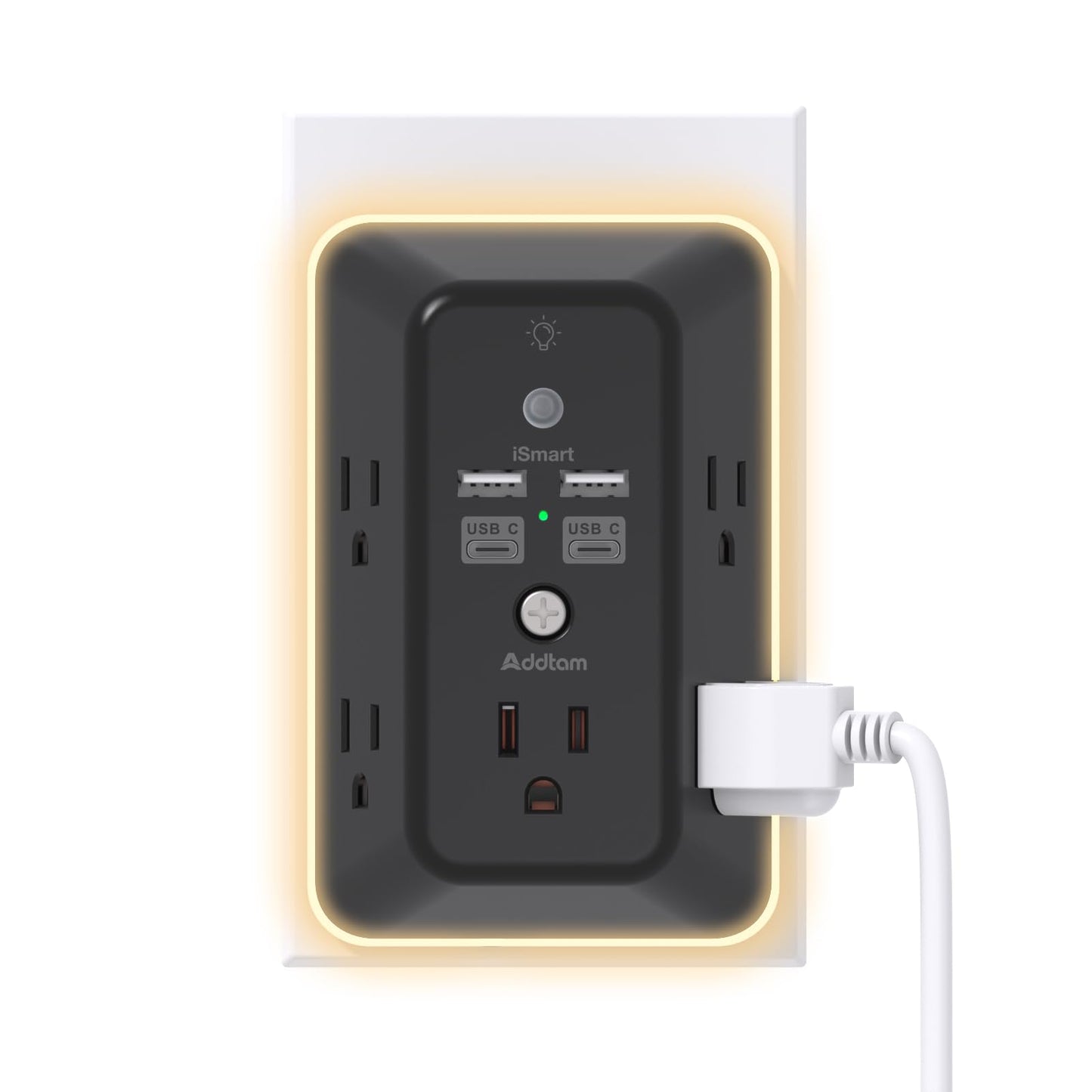 Addtam 9 In 1 USB Wall Outlet With Night Light 5 Outlets
