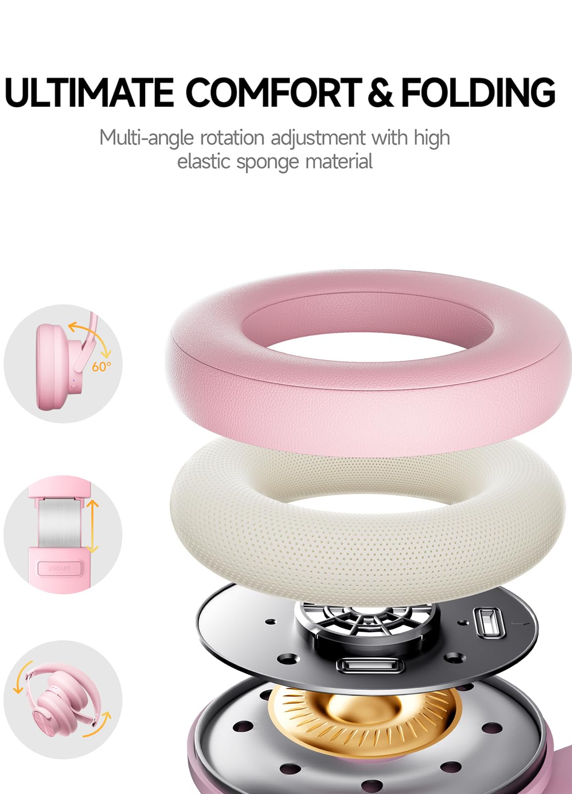 Picun B8 Bluetooth Headphones 120H Playtime With 3 EQ Modes