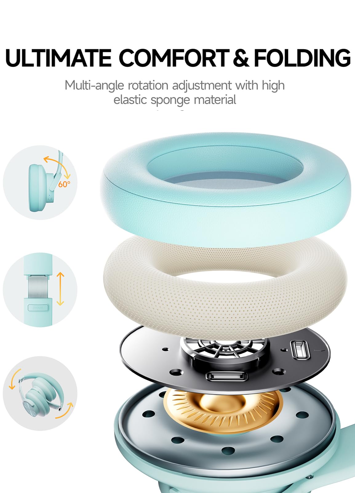 Picun B8 Bluetooth Headphones 120H Playtime With 3 EQ Modes