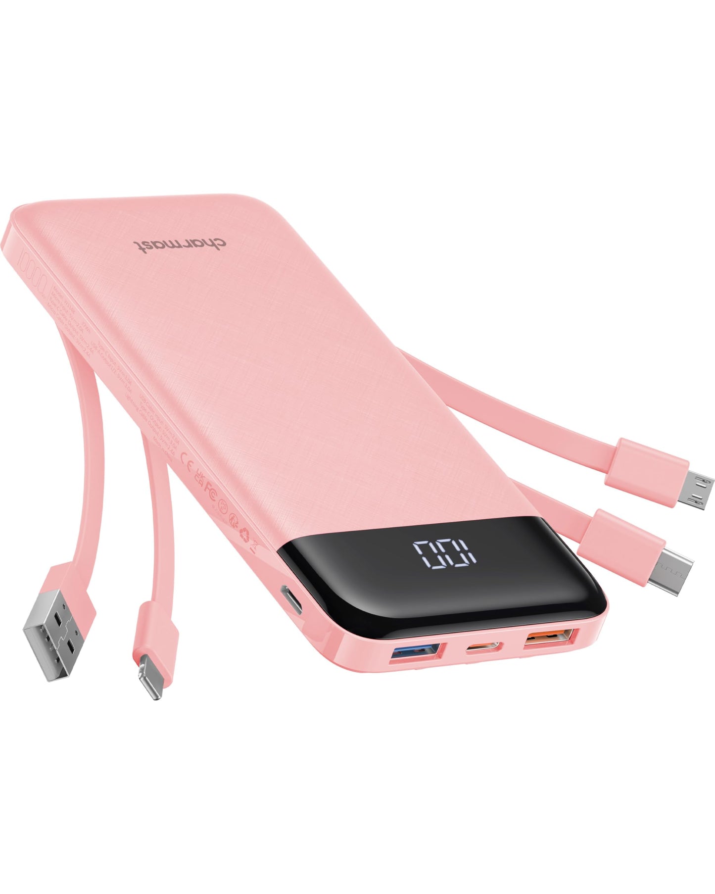 Charmast Slim 10000mAh Power Bank With Built In Cables