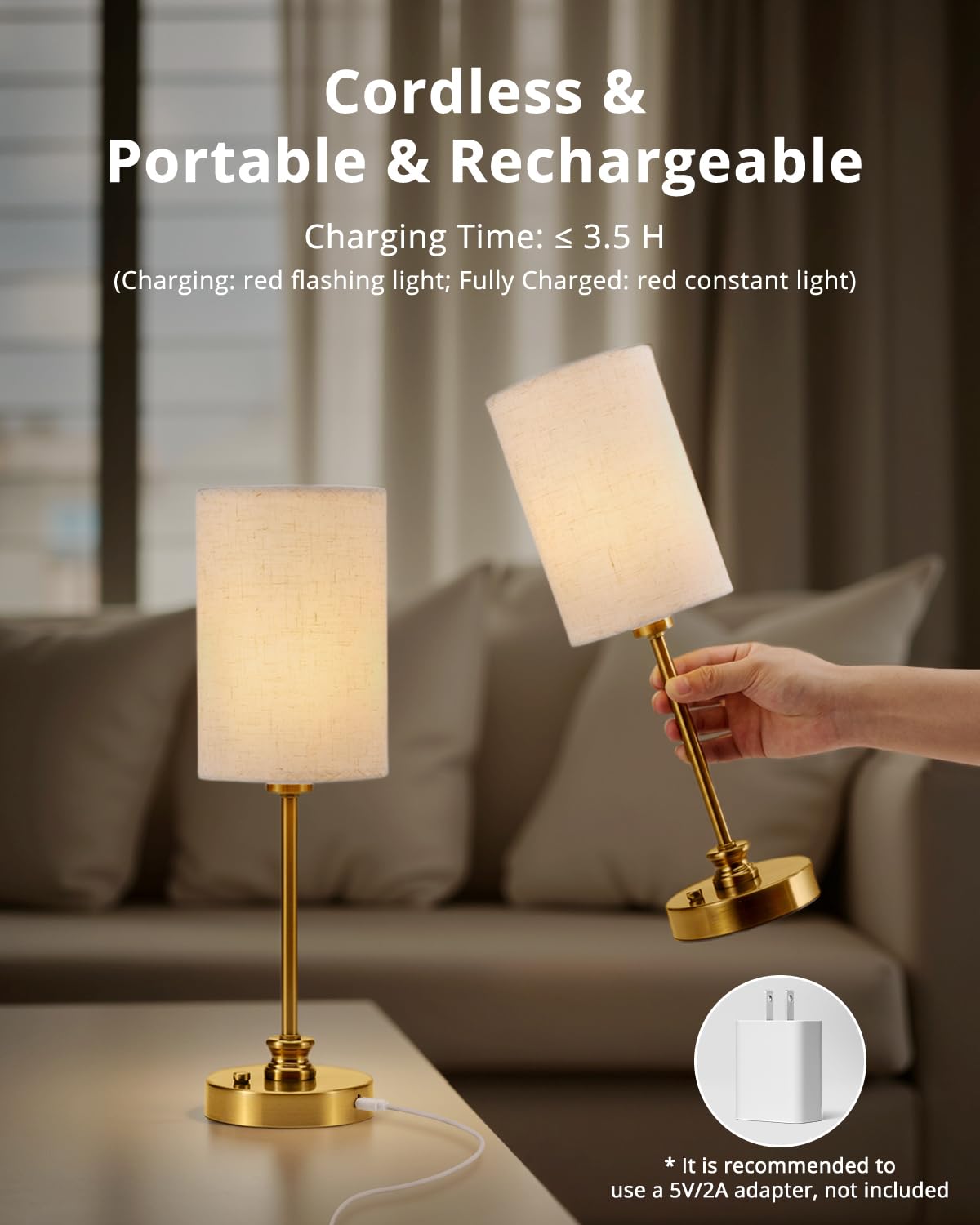 Bojim Cordless Rechargeable Lamp 17Inch USB Port 6000mAh