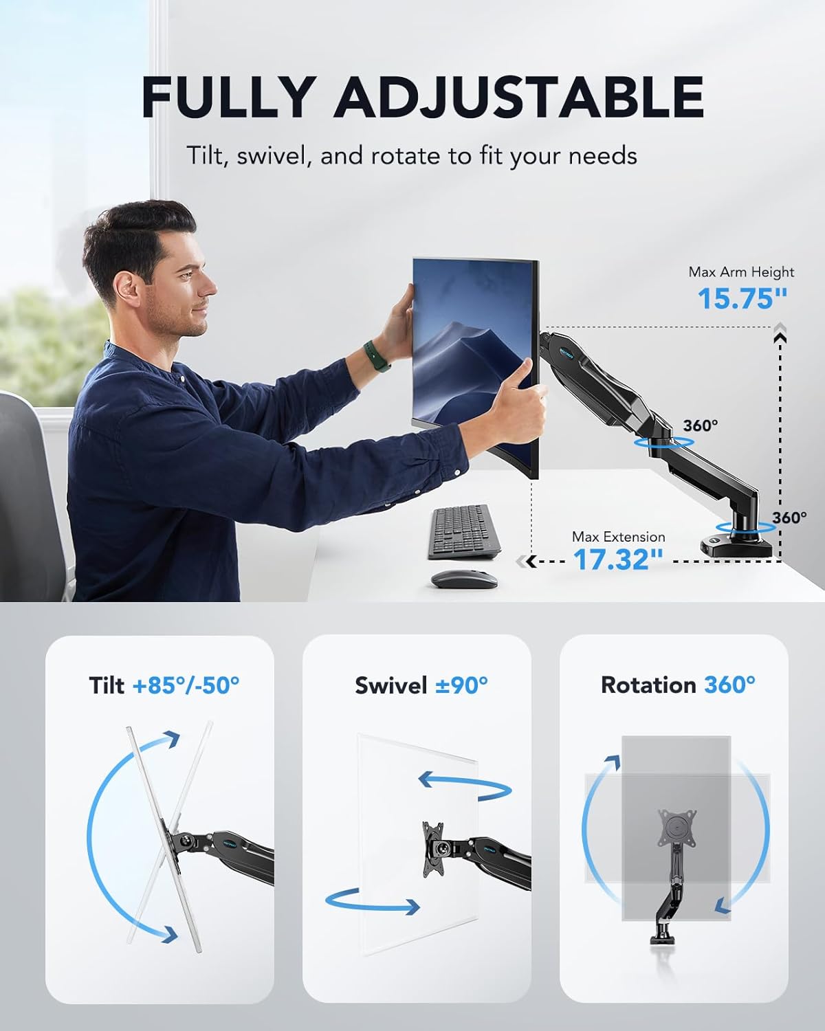 HUANUO Single Monitor Mount 13 To 32 Inch VESA Clamp Base