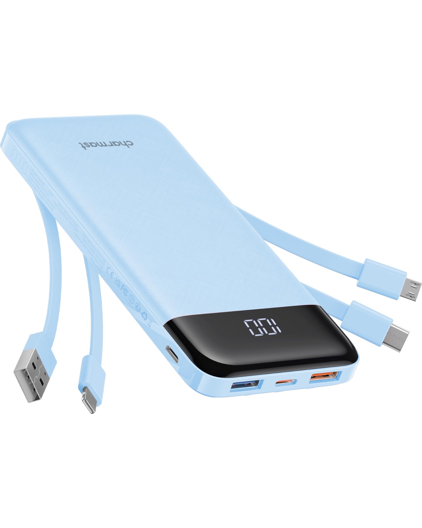 Charmast Slim 10000mAh Power Bank With Built In Cables