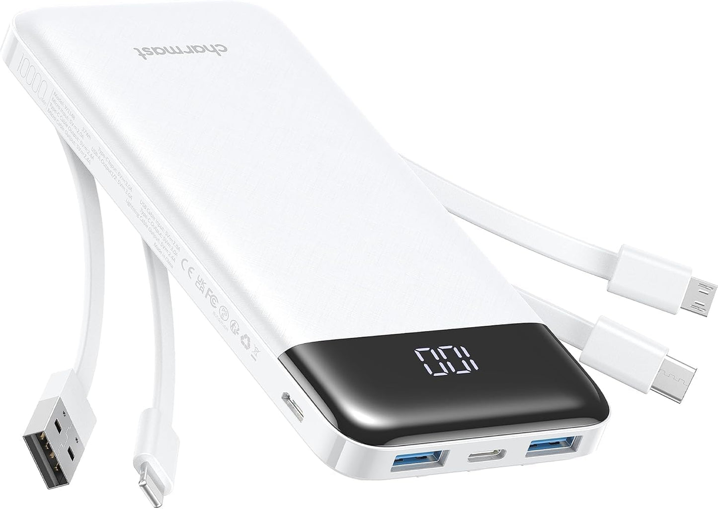 Charmast Slim 10000mAh Power Bank With Built In Cables