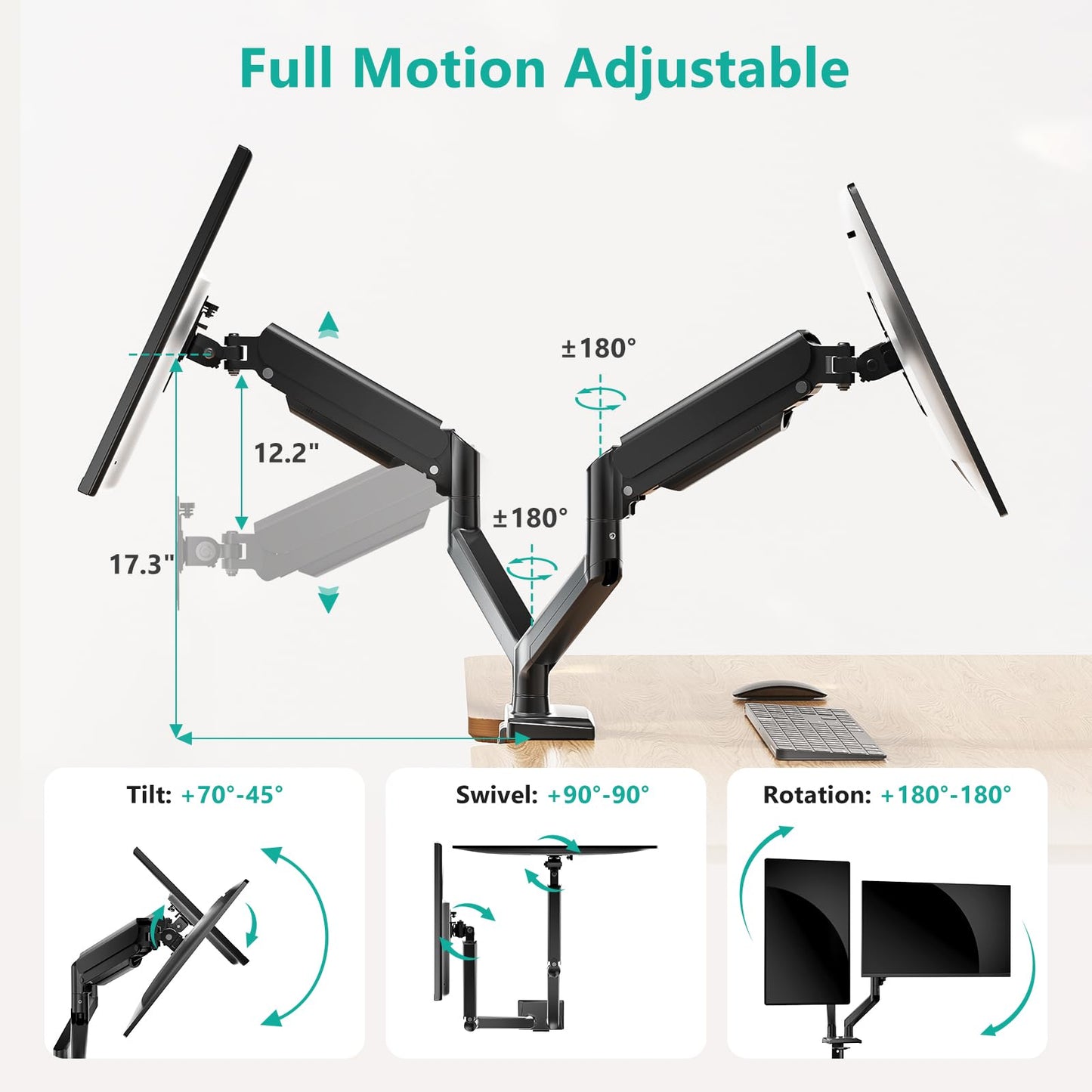 Wali Dual Monitor Stand With Gas Spring 17 to 32 Inches