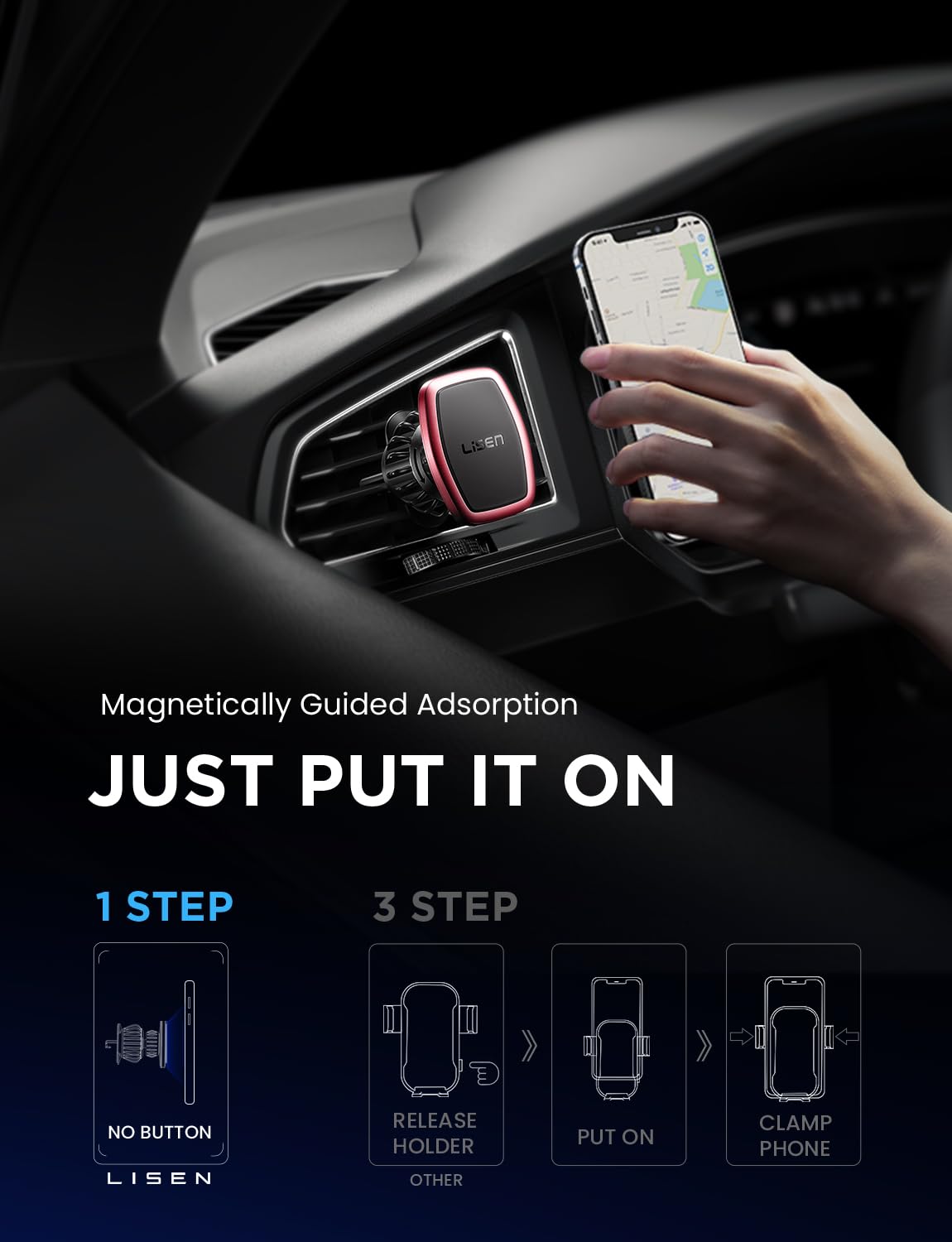 Lisen 2 Pack Magnetic Car Phone Mount For Vent 6 Magnets