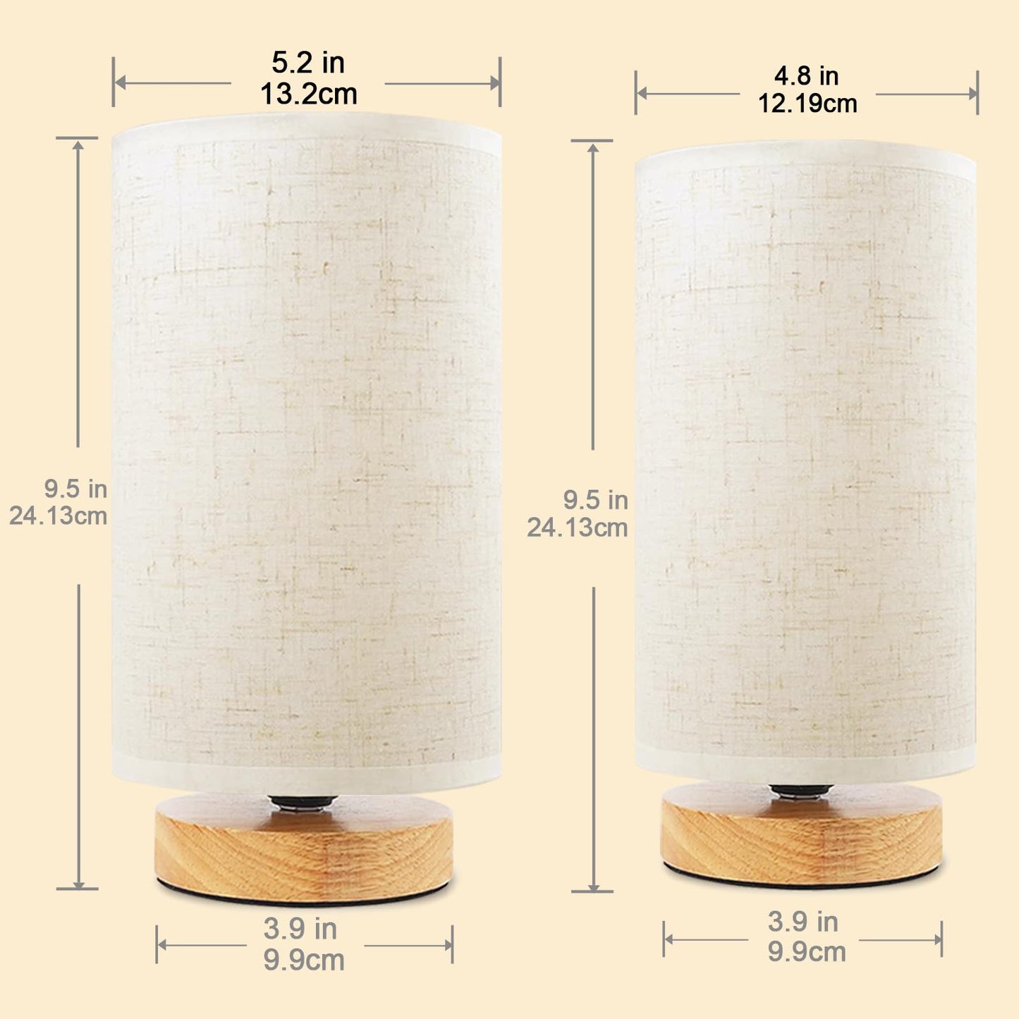 Small Bedside Lamp With Wood Base And Round Warm White Shade
