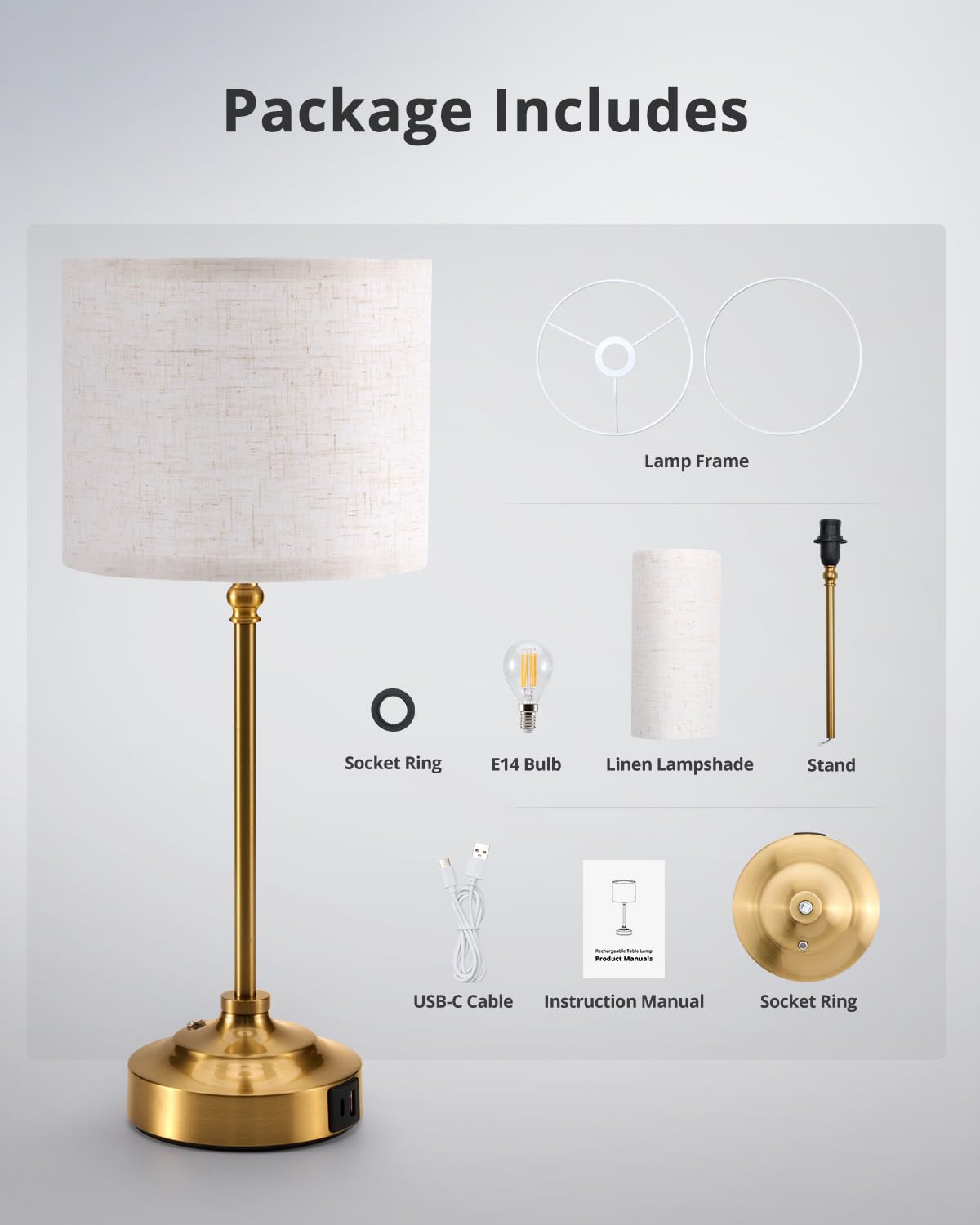 Bojim Cordless Rechargeable Lamp 17Inch USB Port 6000mAh