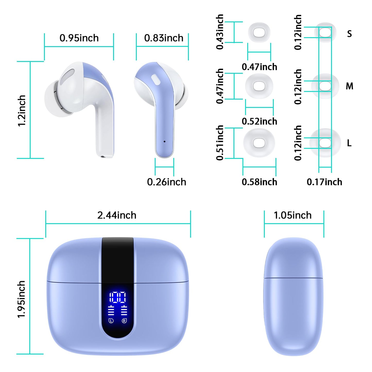 Tagry Bluetooth Earbuds True Wireless LED Power Display Case