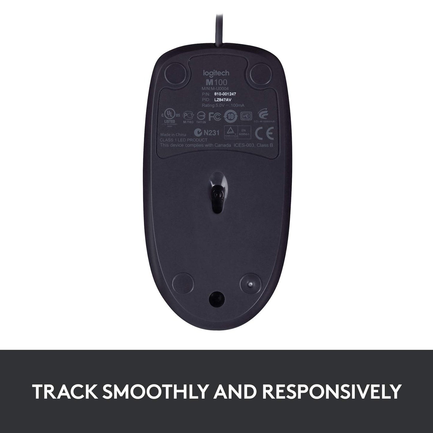 Logitech B100 Wired Mouse Comfortable Ambidextrous Design
