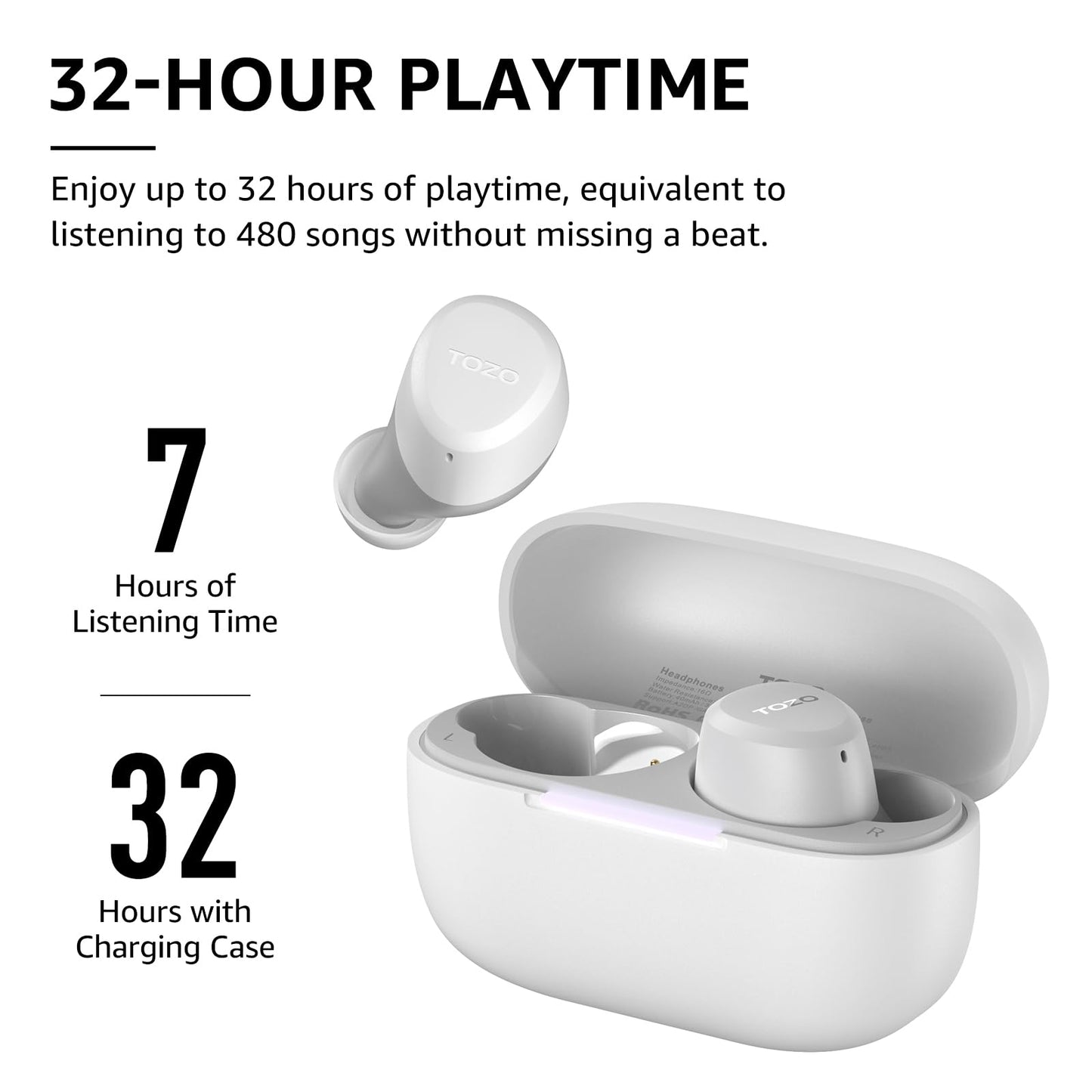 TOZO A1 Wireless Earbuds Bluetooth 5.3 Light Weight in Ear IPX5 Waterproof Headphones 2 Mic for AI Calls, Immersive Premium Sound Bass Headset with Charging Case, 32 Presets EQ Customization via App