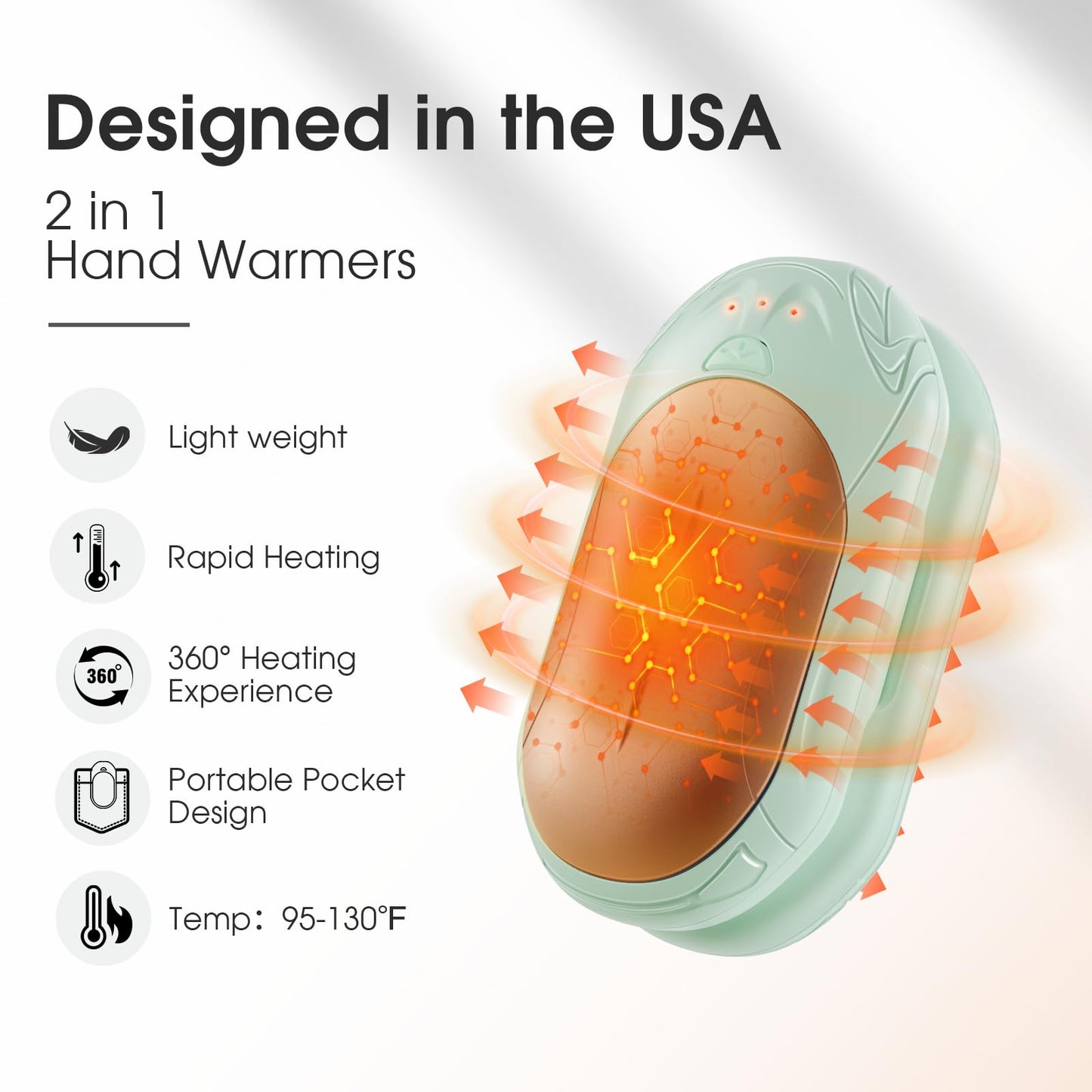 AI Hand Warmers 2 Pack Rechargeable Portable Pocket Heaters