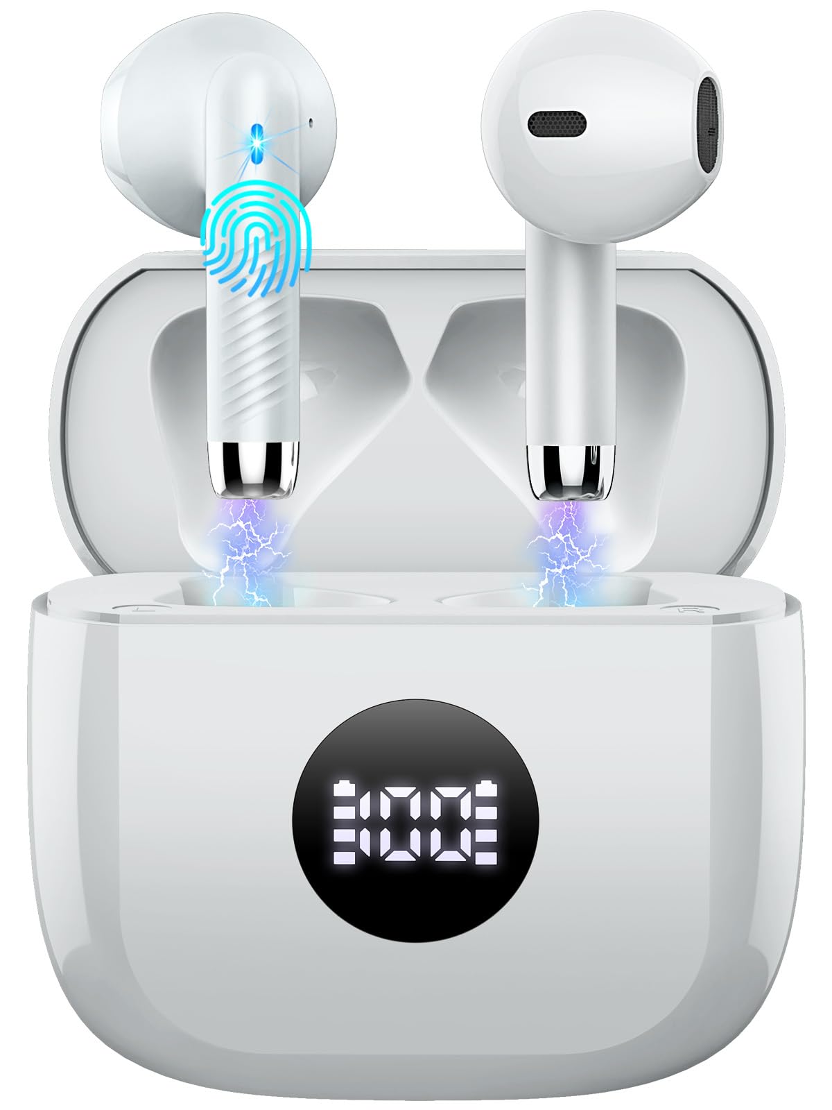 Wireless Earbuds, Bluetooth 5.4 Ear Buds LED Power Display Headphones Bass Stereo, Bluetooth Earbuds in-Ear Noise Cancelling Mic, 40H Playback Mini Case IP7 Waterproof Sports Earphones for Android iOS