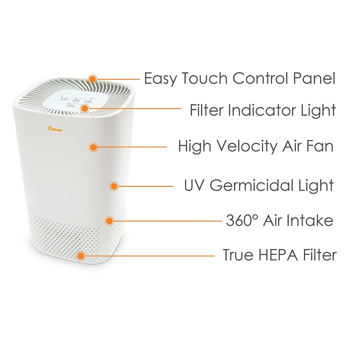 Crane HEPA Air Purifier with UV Lamp for Clean Air