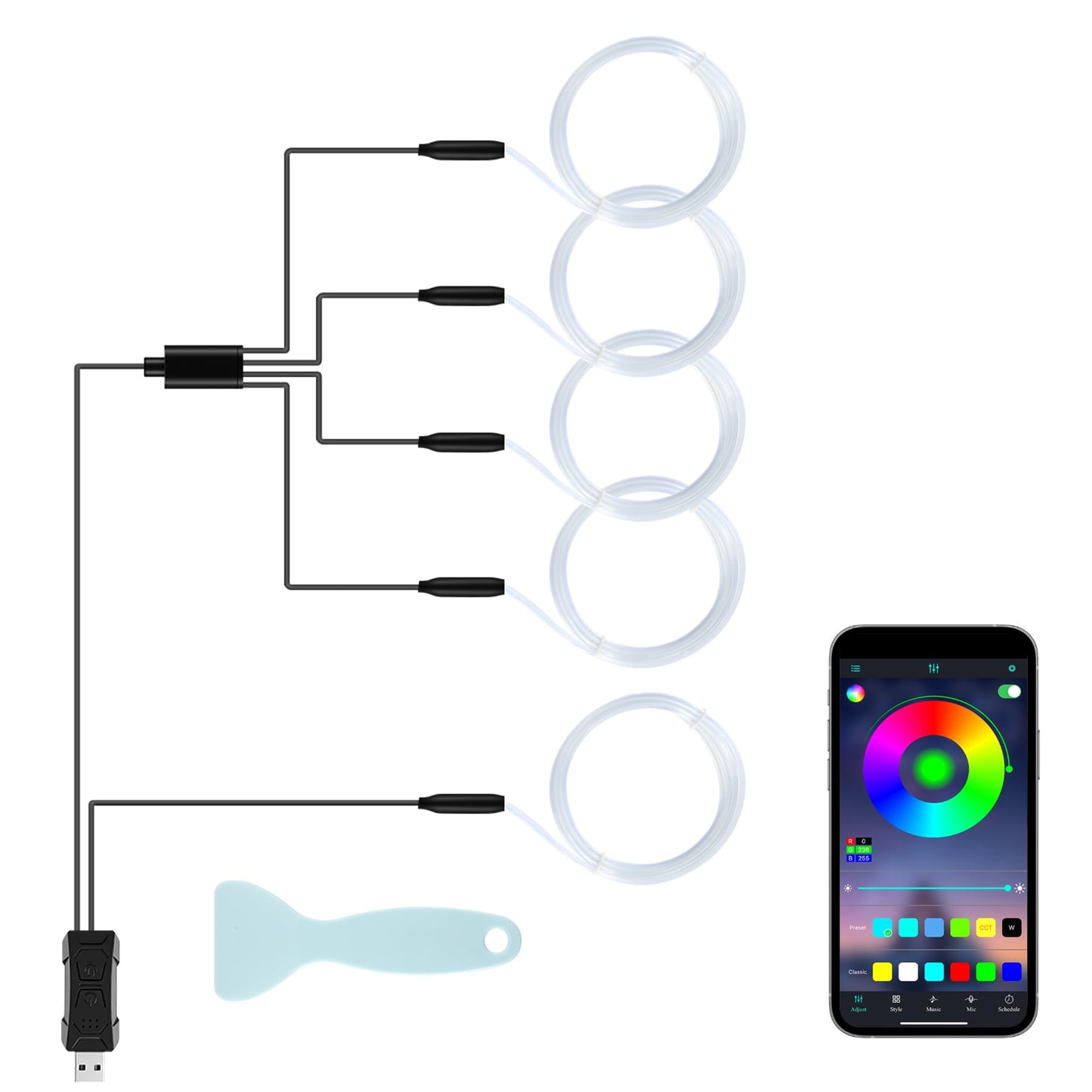 LivTee Smart Car LED Interior Lights USB Port App Control