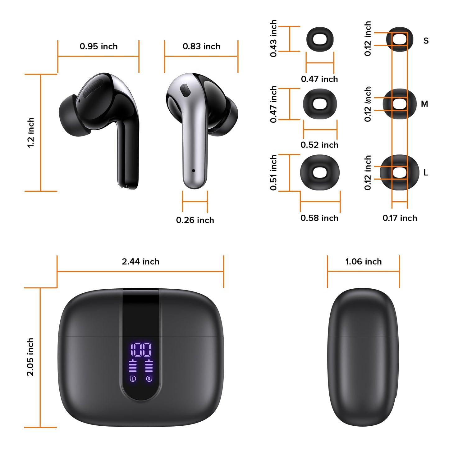 Tagry Bluetooth Earbuds True Wireless LED Power Display Case