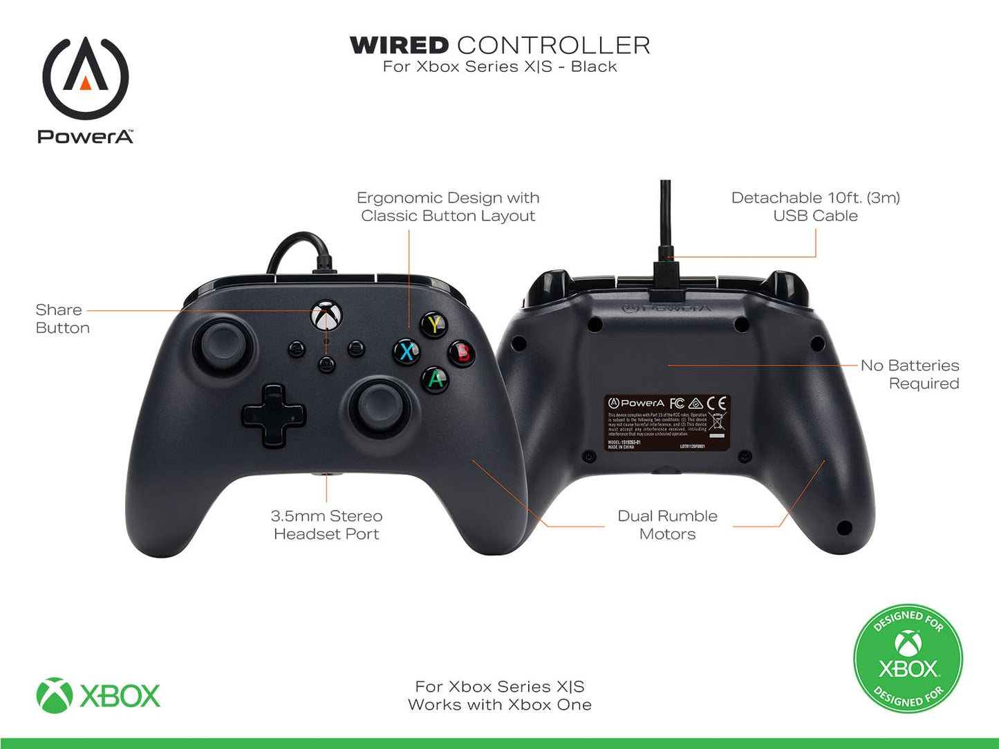 PowerA Wired Xbox Controller With Dual Rumble Motors