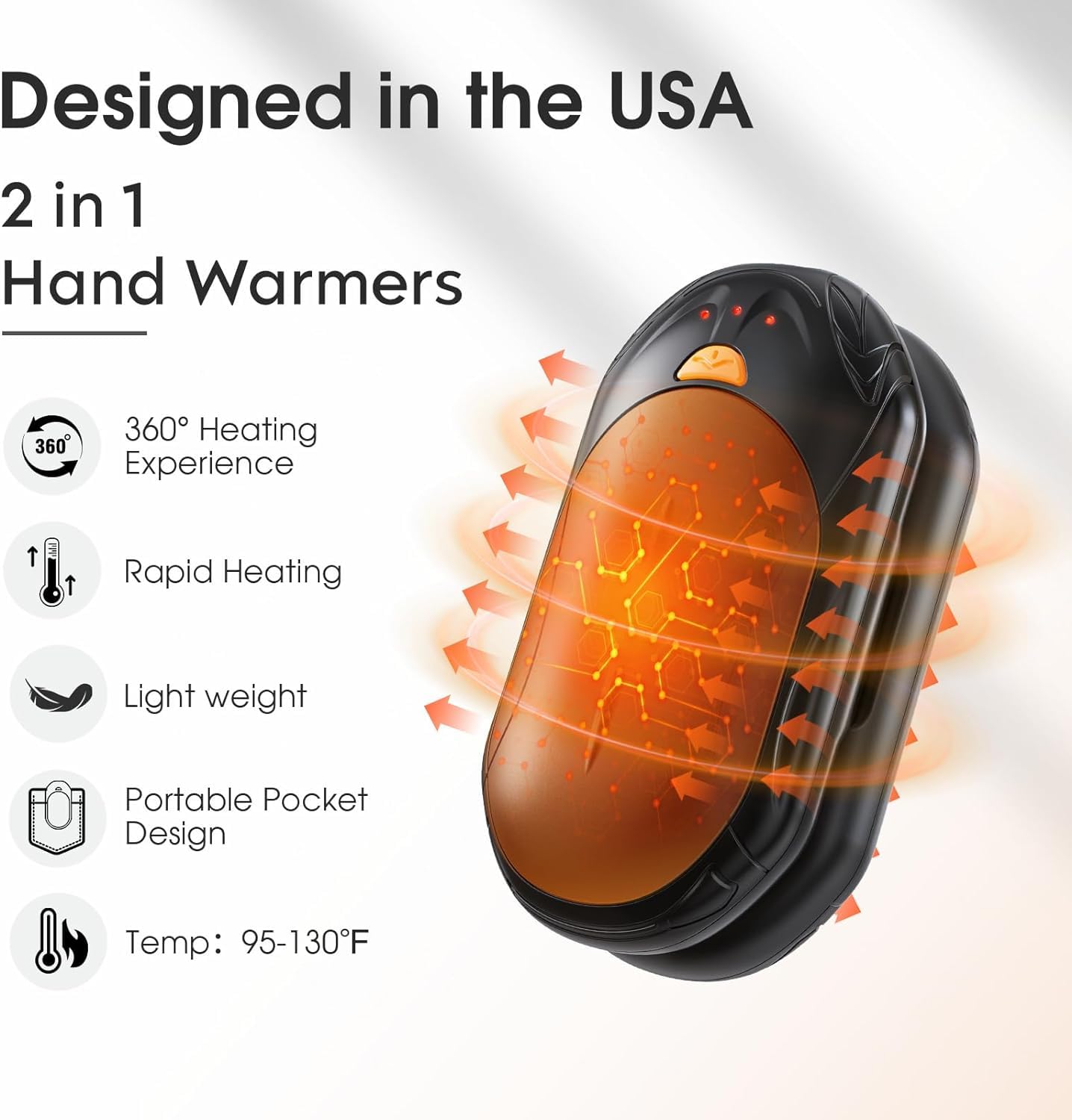 AI Hand Warmers 2 Pack Rechargeable Portable Pocket Heaters