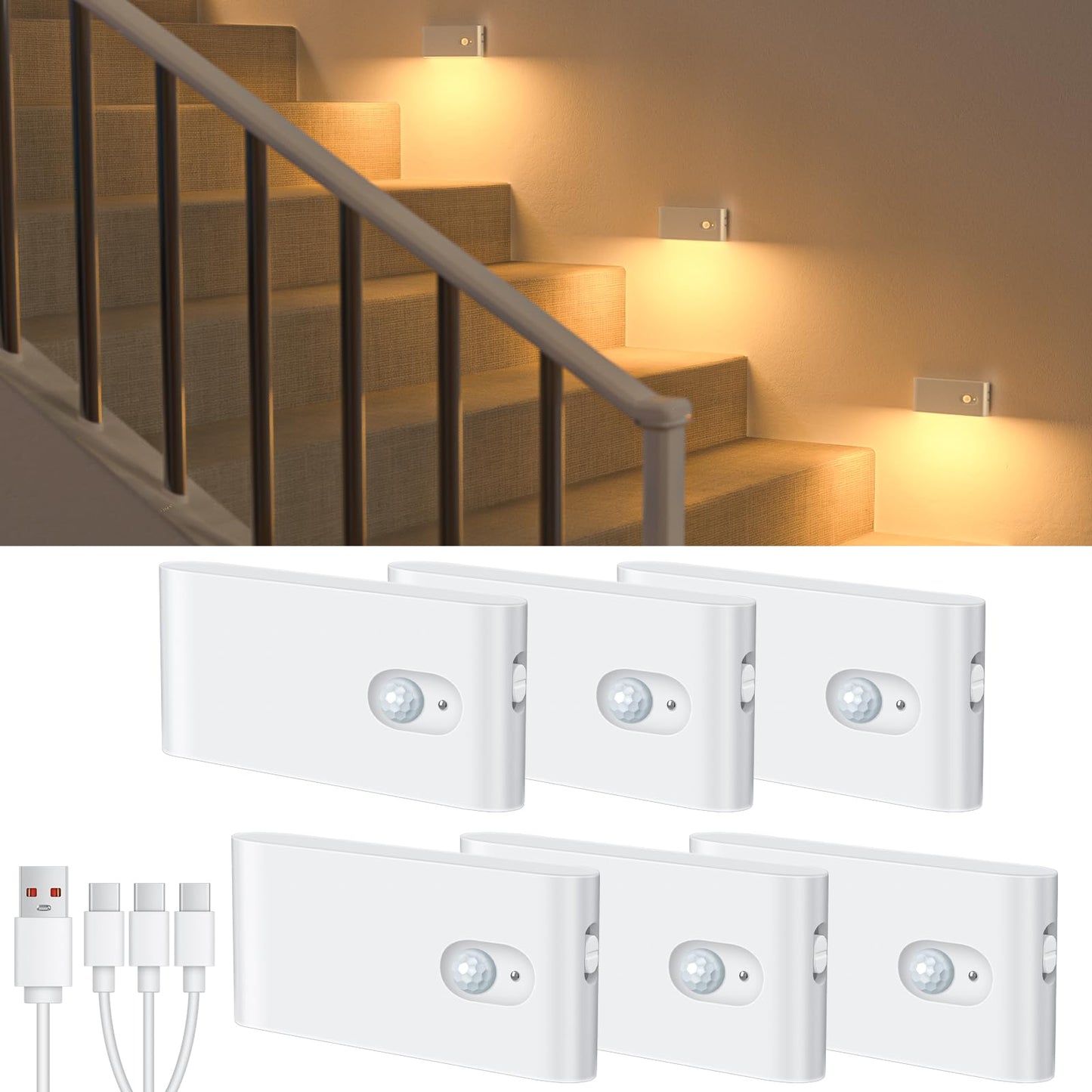 WILLED Motion Sensor Night Light Rechargeable Stair Lights