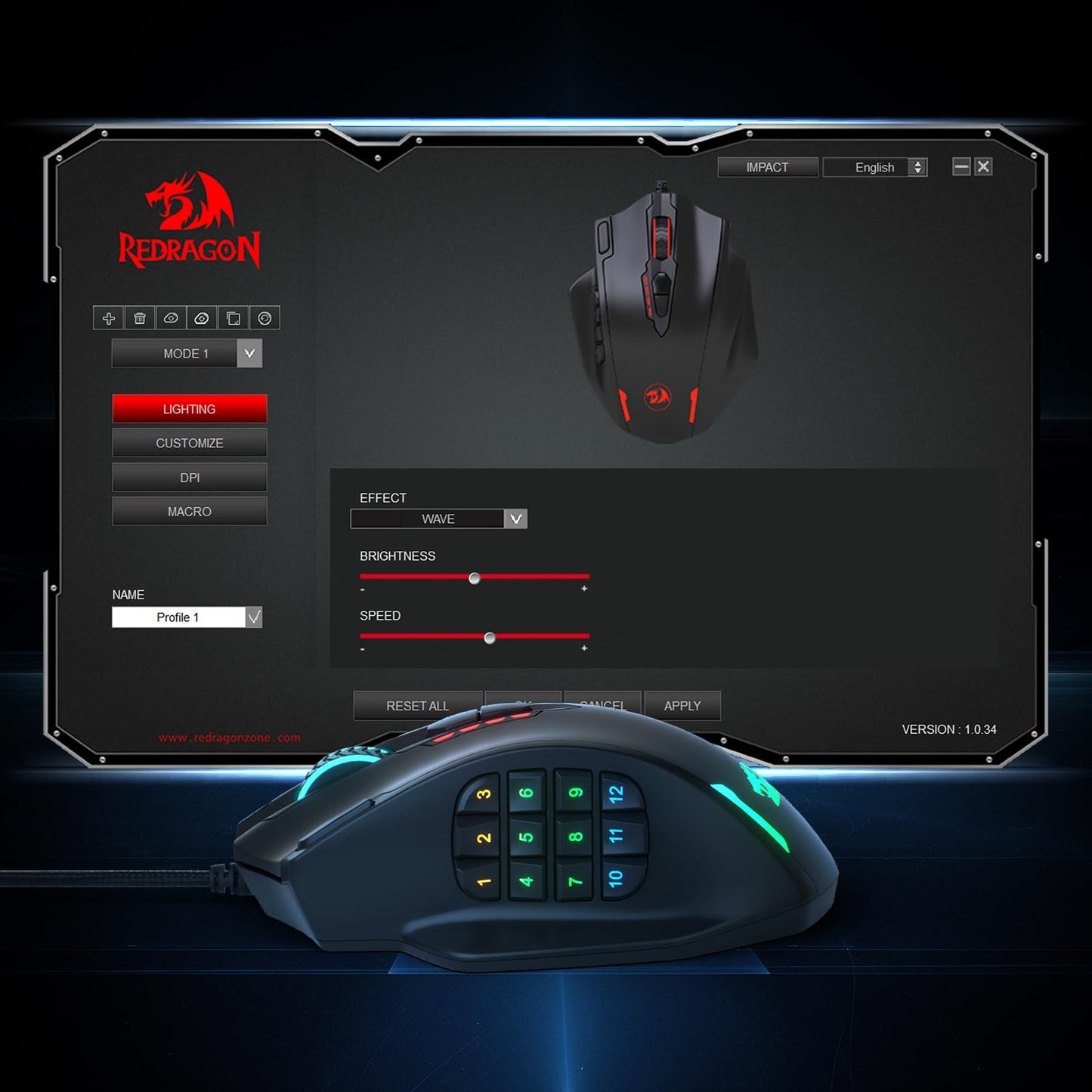Redragon M908 RGB Gaming Mouse with 12 Programmable Buttons