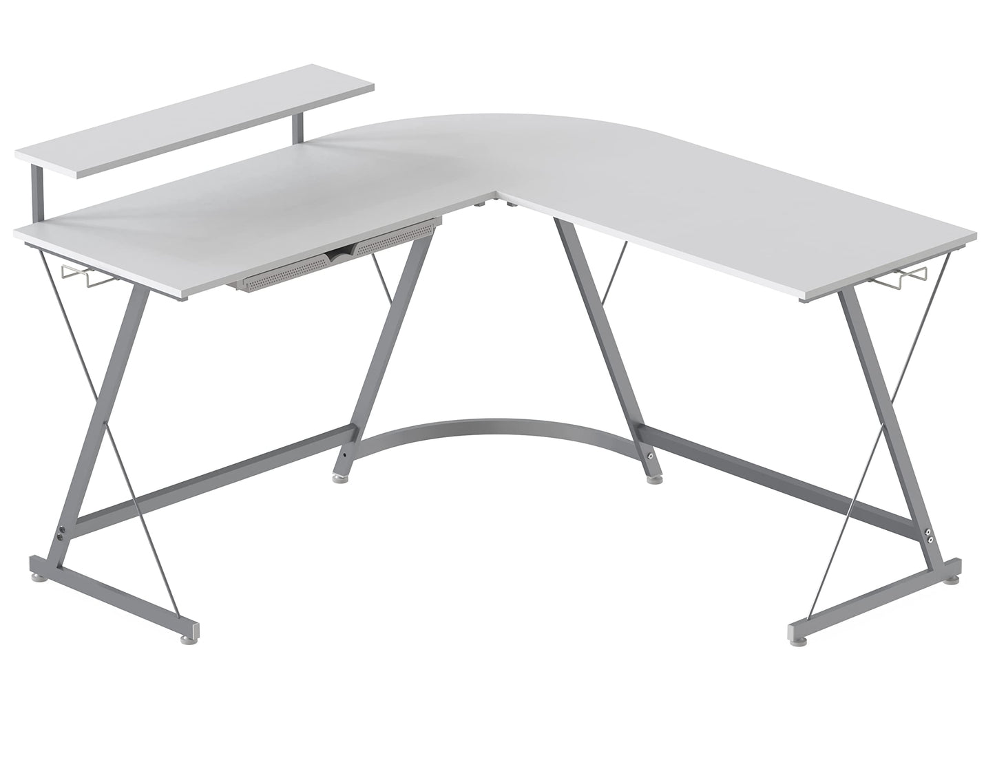 L Shaped Black Desk with Monitor Stand and Drawer
