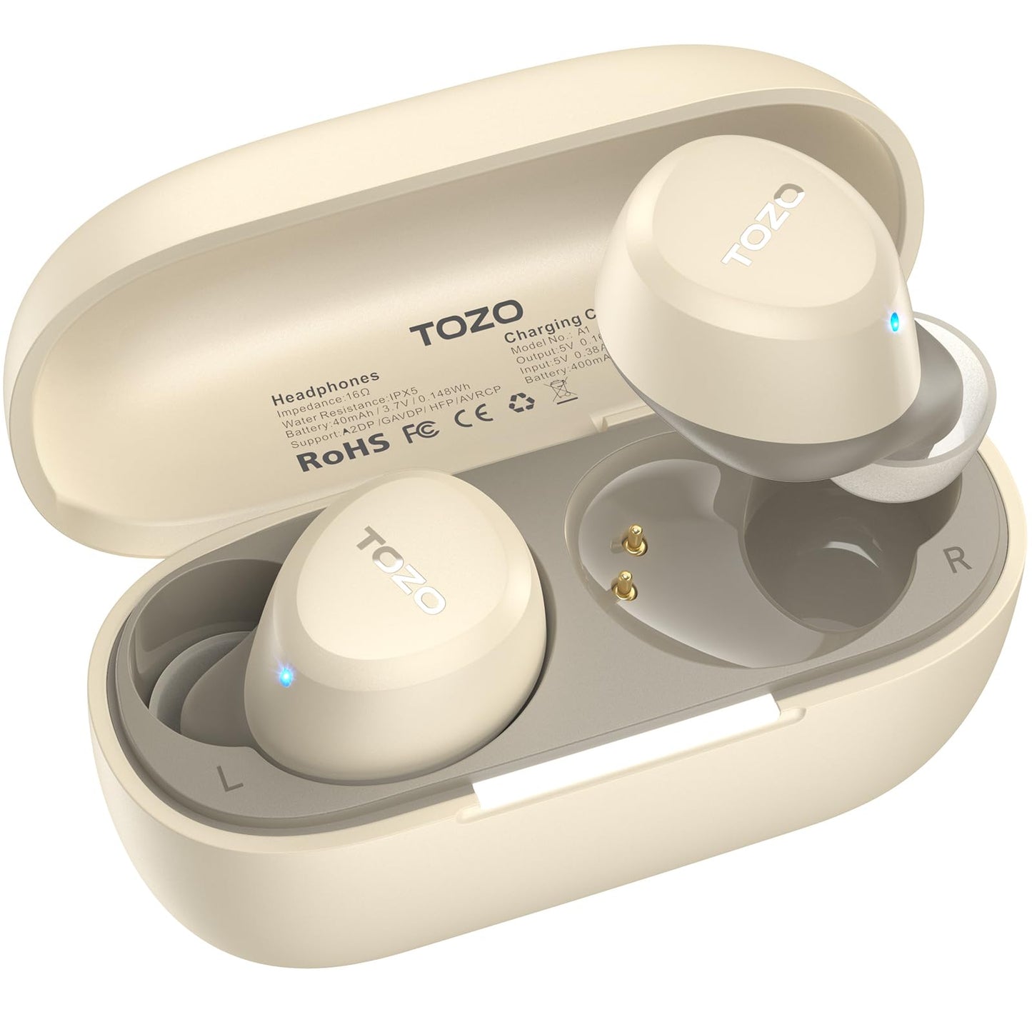TOZO A1 Wireless Earbuds Bluetooth 5.3 Light Weight in Ear IPX5 Waterproof Headphones 2 Mic for AI Calls, Immersive Premium Sound Bass Headset with Charging Case, 32 Presets EQ Customization via App