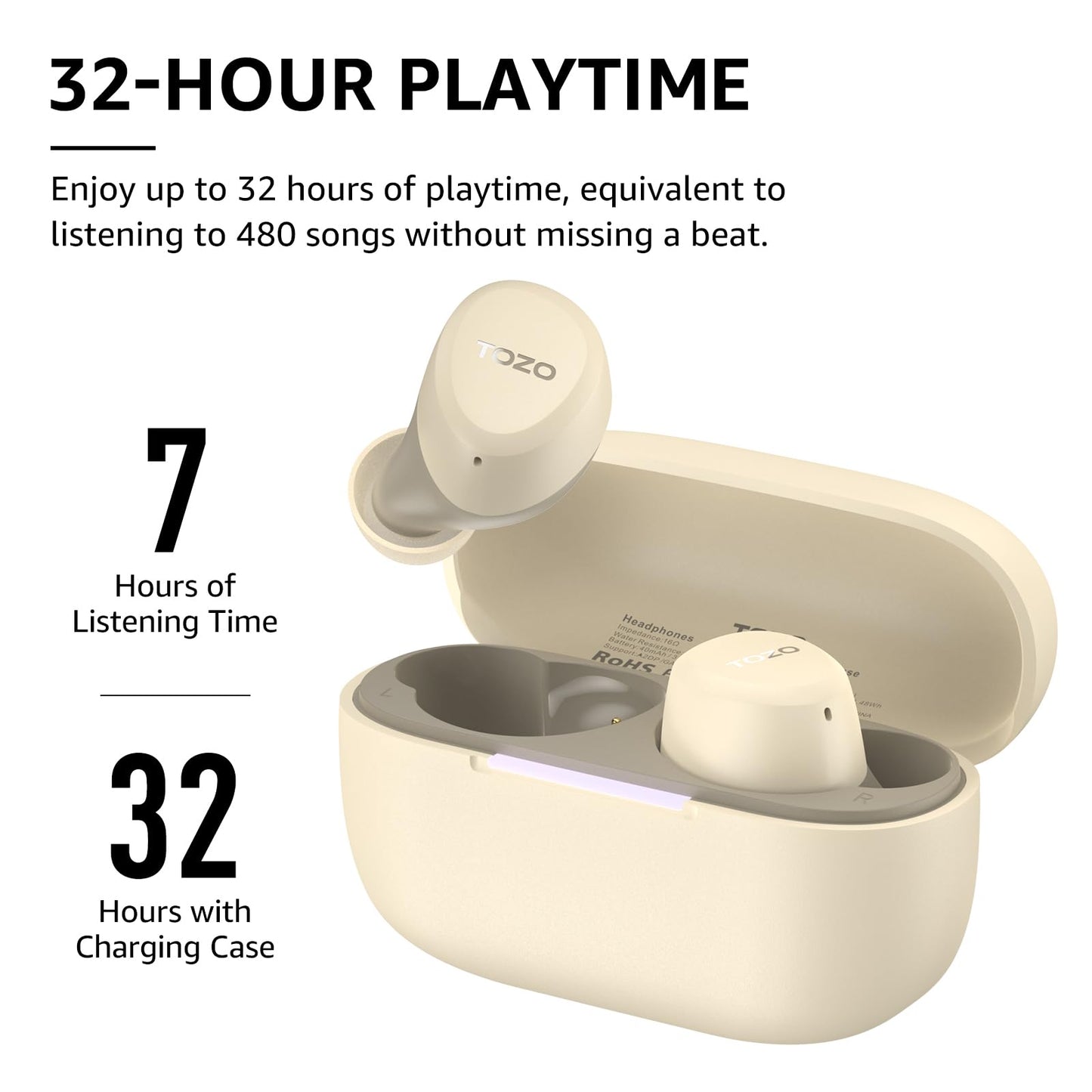 TOZO A1 Wireless Earbuds Bluetooth 5.3 Light Weight in Ear IPX5 Waterproof Headphones 2 Mic for AI Calls, Immersive Premium Sound Bass Headset with Charging Case, 32 Presets EQ Customization via App
