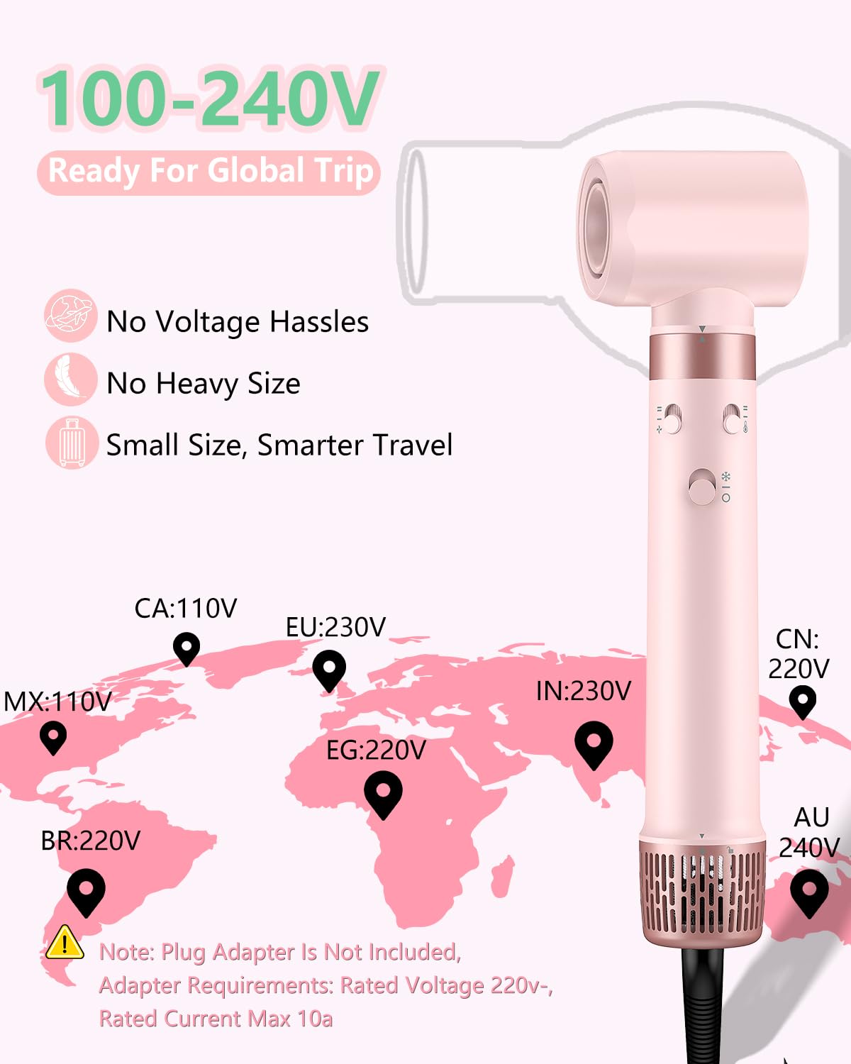 Dual Voltage Hair Dryer Brush for Travel Styling