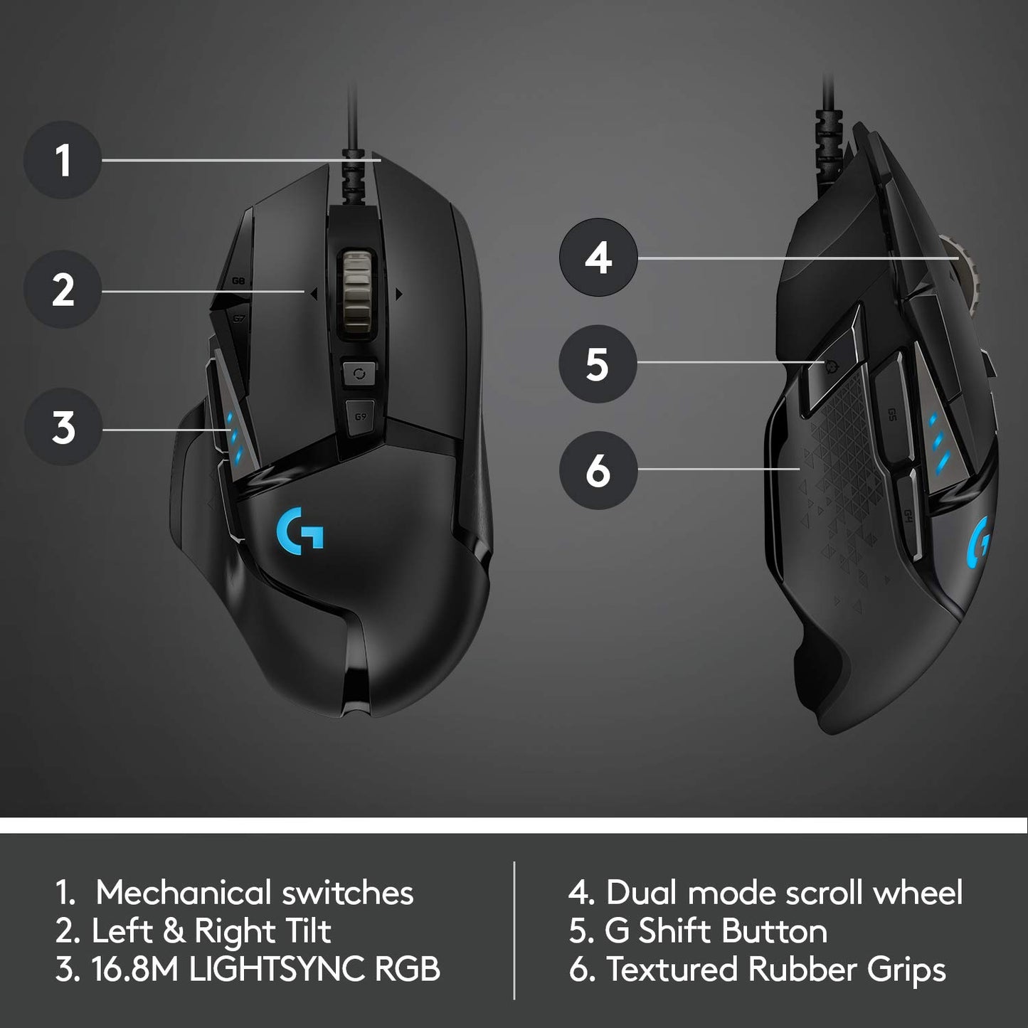 Logitech G502 HERO Wired Gaming Mouse with Adjustable Weights