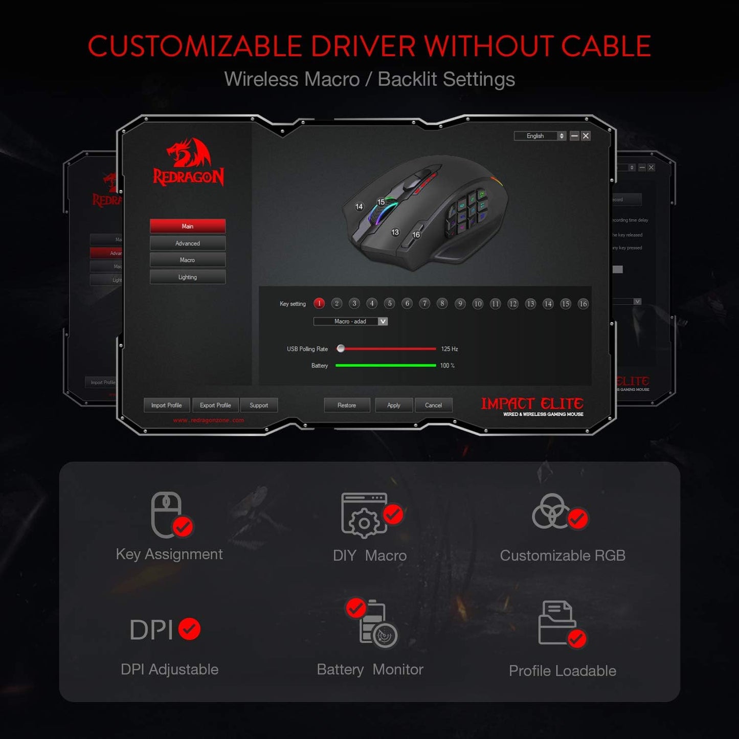 Redragon M908 RGB Gaming Mouse with 12 Programmable Buttons