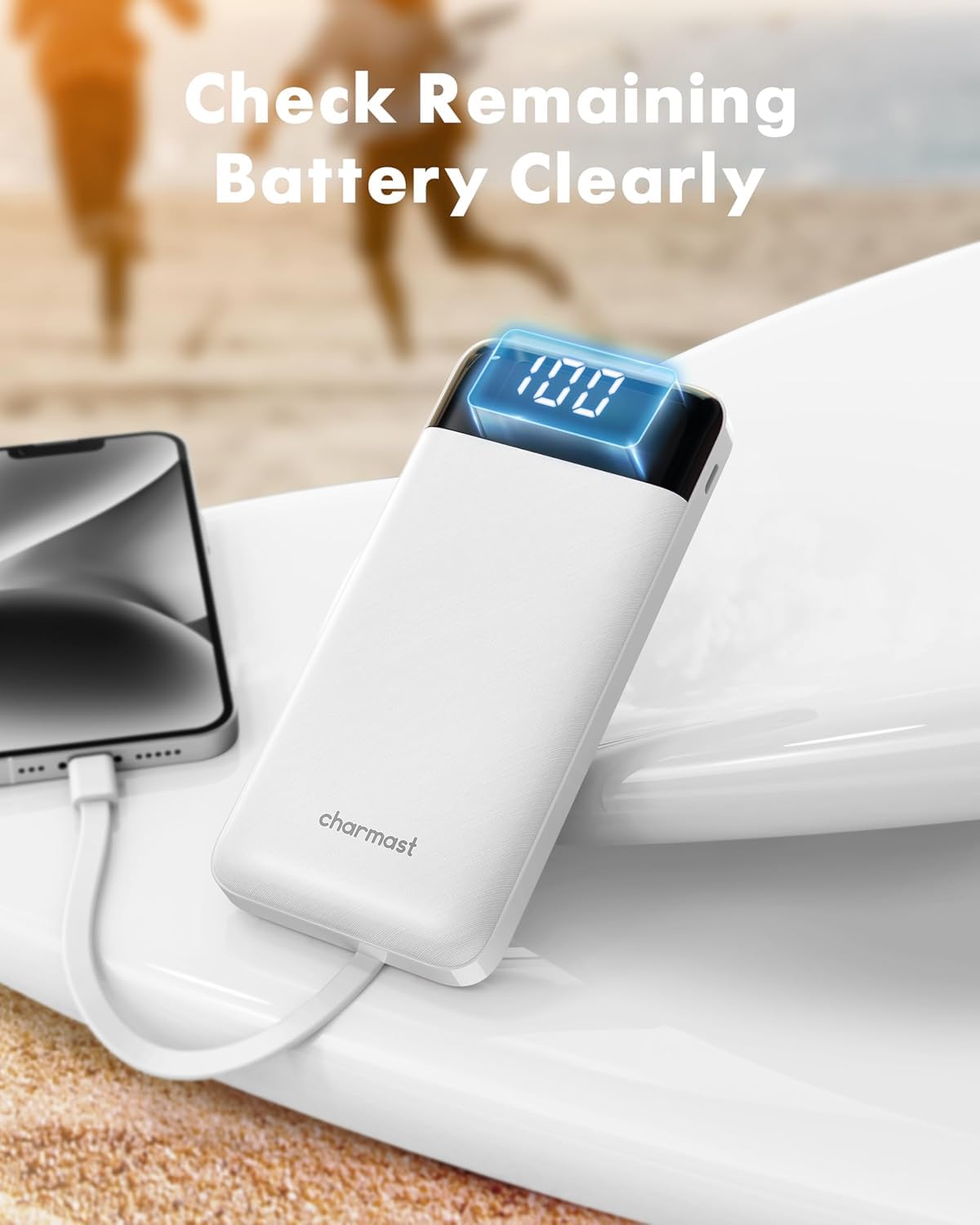 Charmast Slim 10000mAh Power Bank With Built In Cables