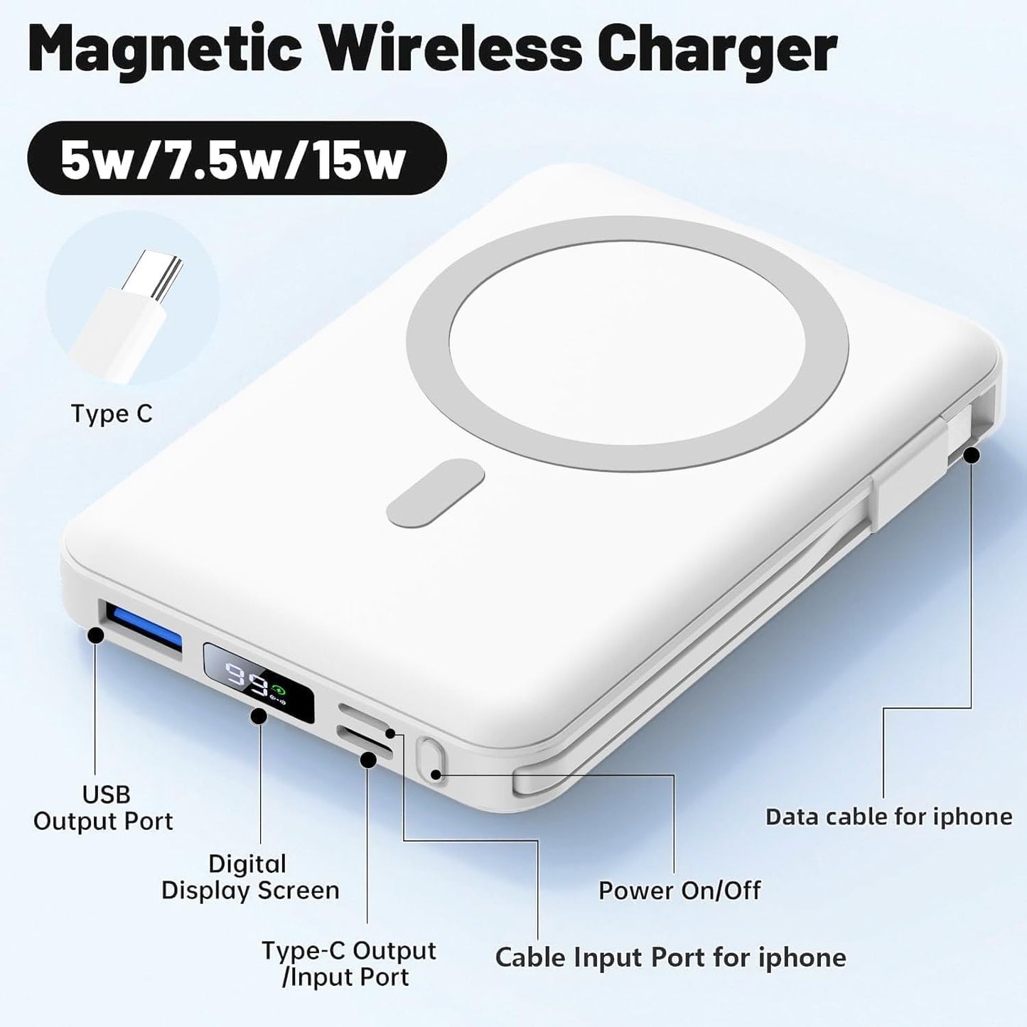 Azmuth 10000mAh Magnetic MagSafe Power Bank With LED Display