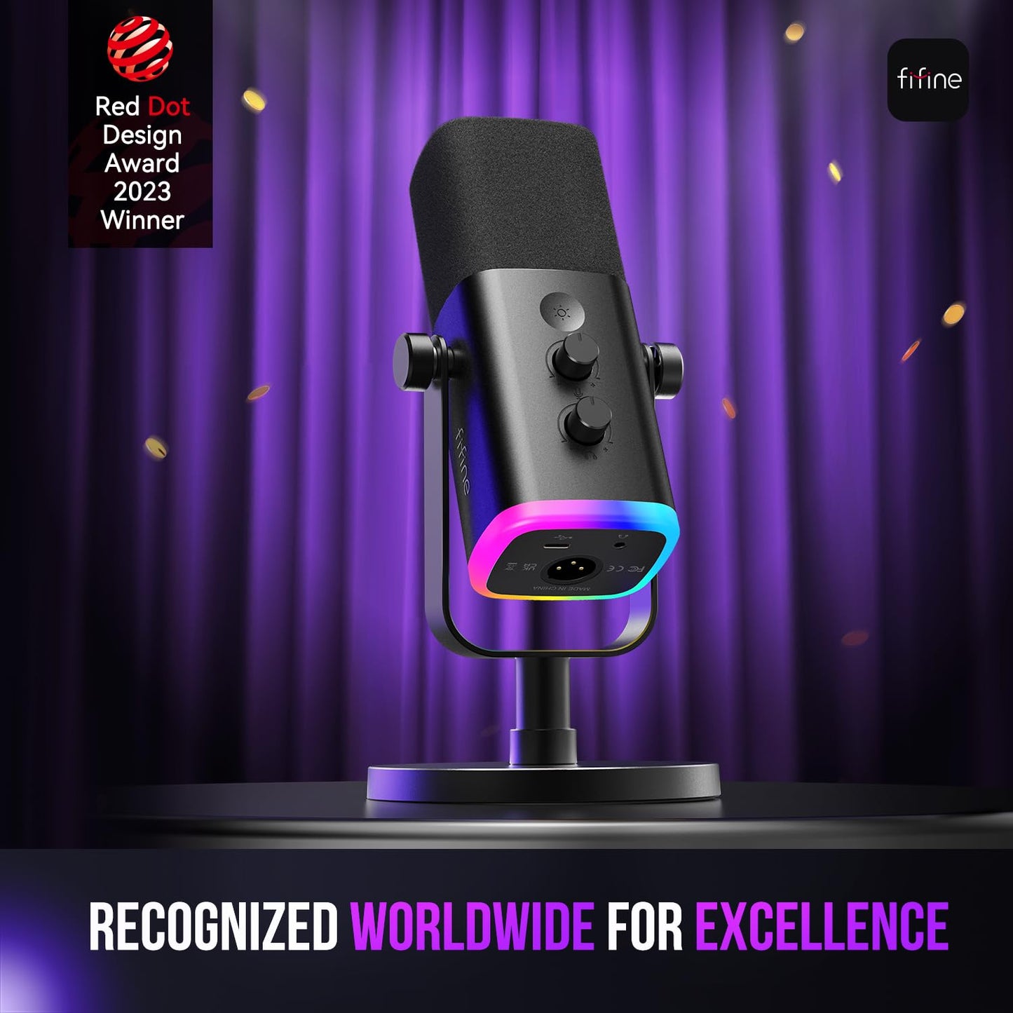 FIFINE USB XLR Dynamic Microphone AM8 Mute Button RGB Light