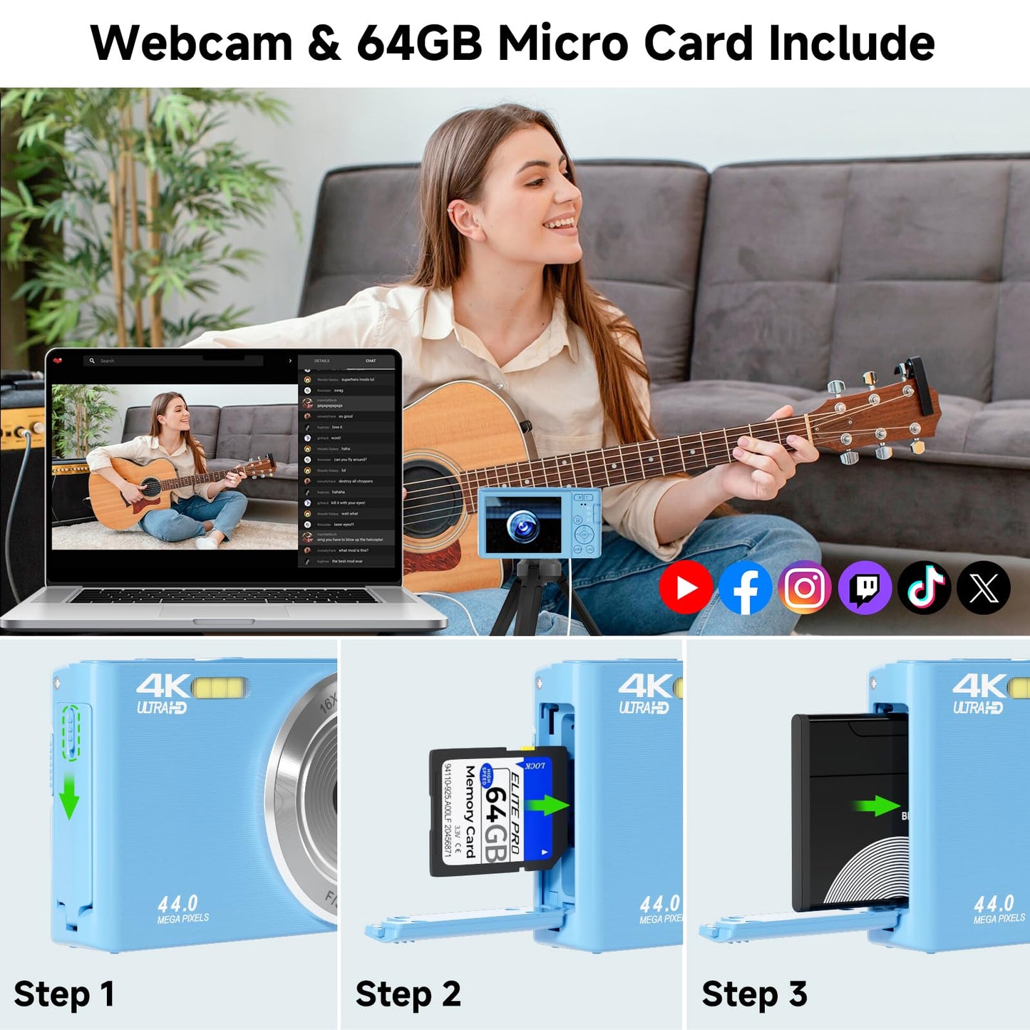 FHD 4K Digital Camera for Kids with 16X Zoom