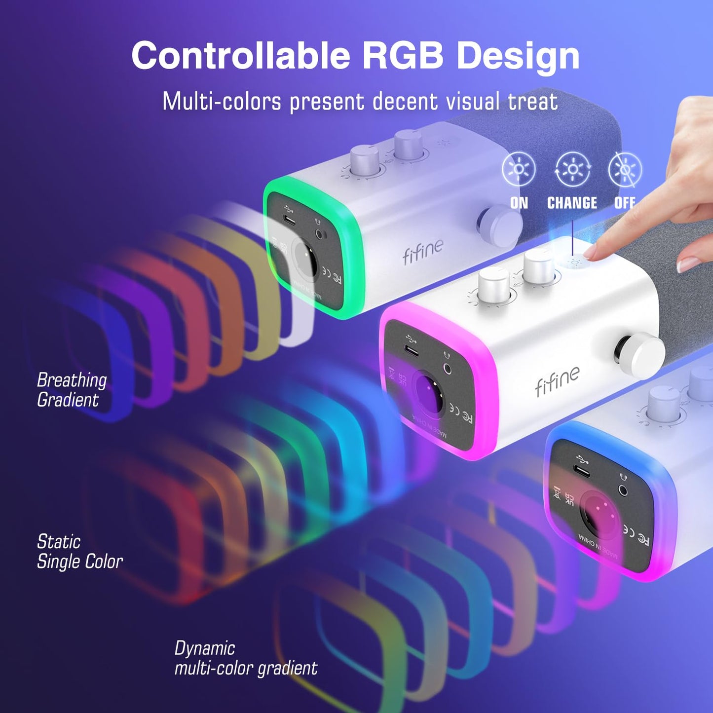 FIFINE USB XLR Dynamic Microphone AM8 Mute Button RGB Light