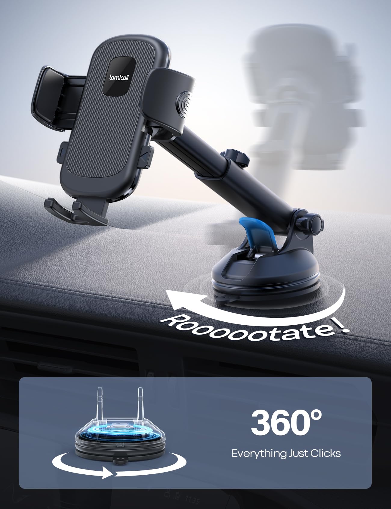 Lamicall Car Phone Holder 360 Degree Rotation Suction Mount
