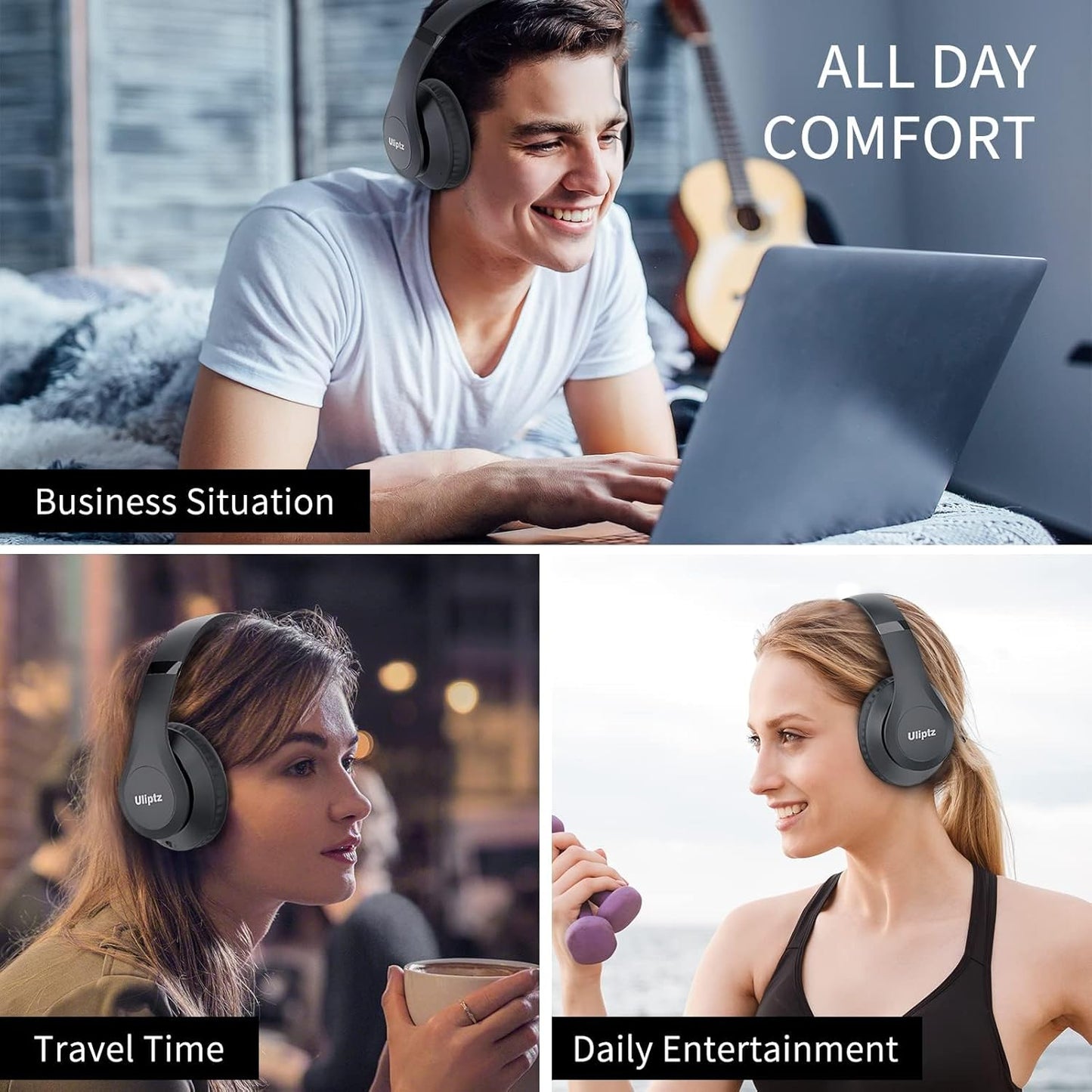 Uliptz Wireless Bluetooth Headphones 65H Playtime HiFi