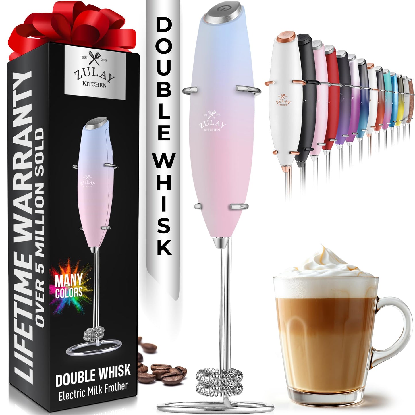 Zulay Milk Frother Wand Handheld Electric Whisk For Coffee