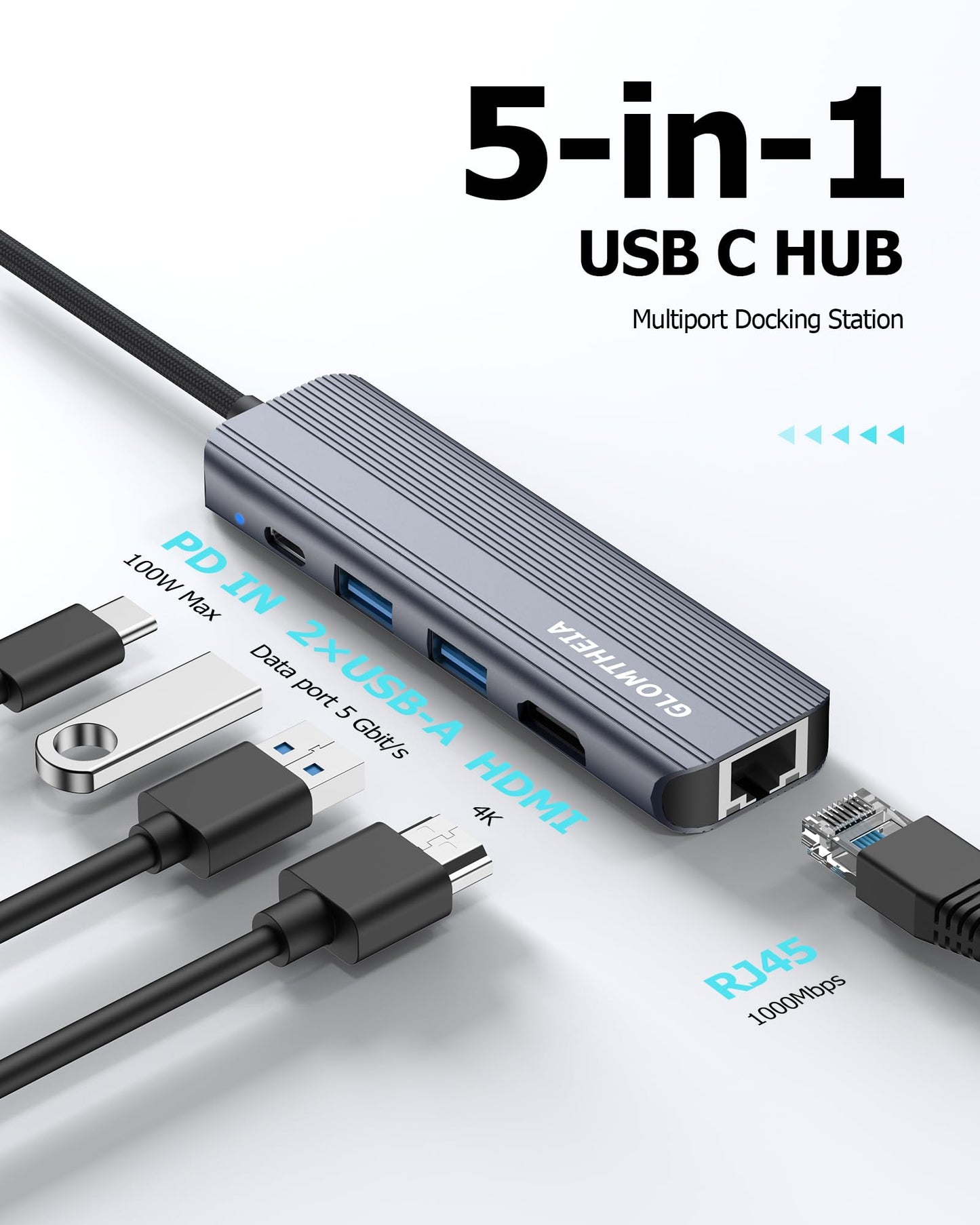 USB C Hub Docking Station Dual 4K HDMI 60Hz With 100W PD