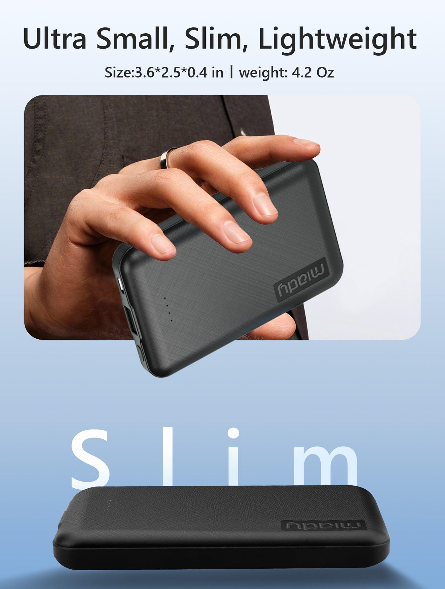 Miady 2 Pack 5000mAh Mini Portable Charger 5V USB C Output