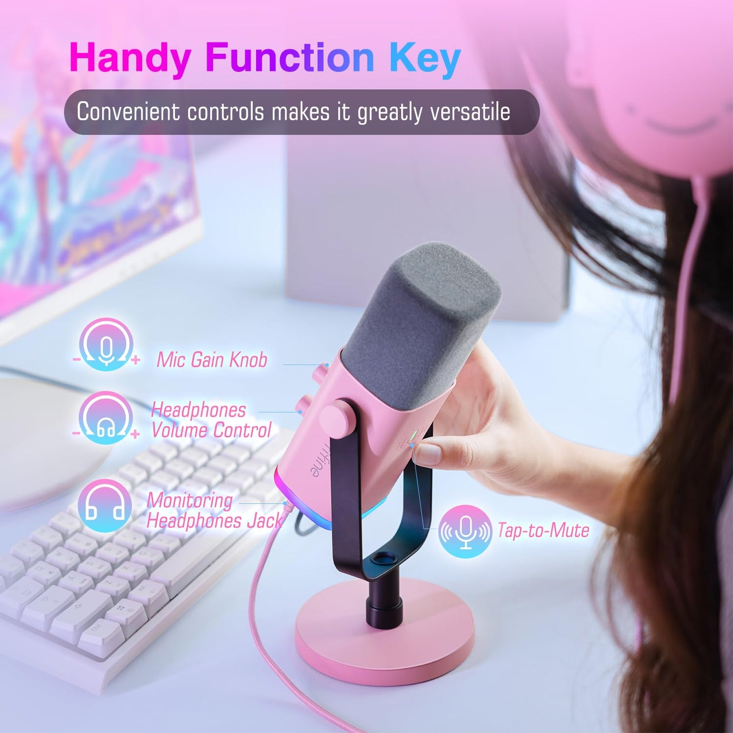 FIFINE USB XLR Dynamic Microphone AM8 Mute Button RGB Light