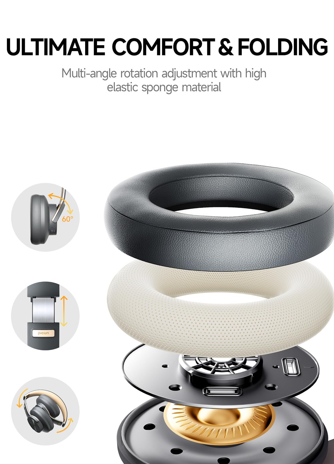 Picun B8 Bluetooth Headphones 120H Playtime With 3 EQ Modes