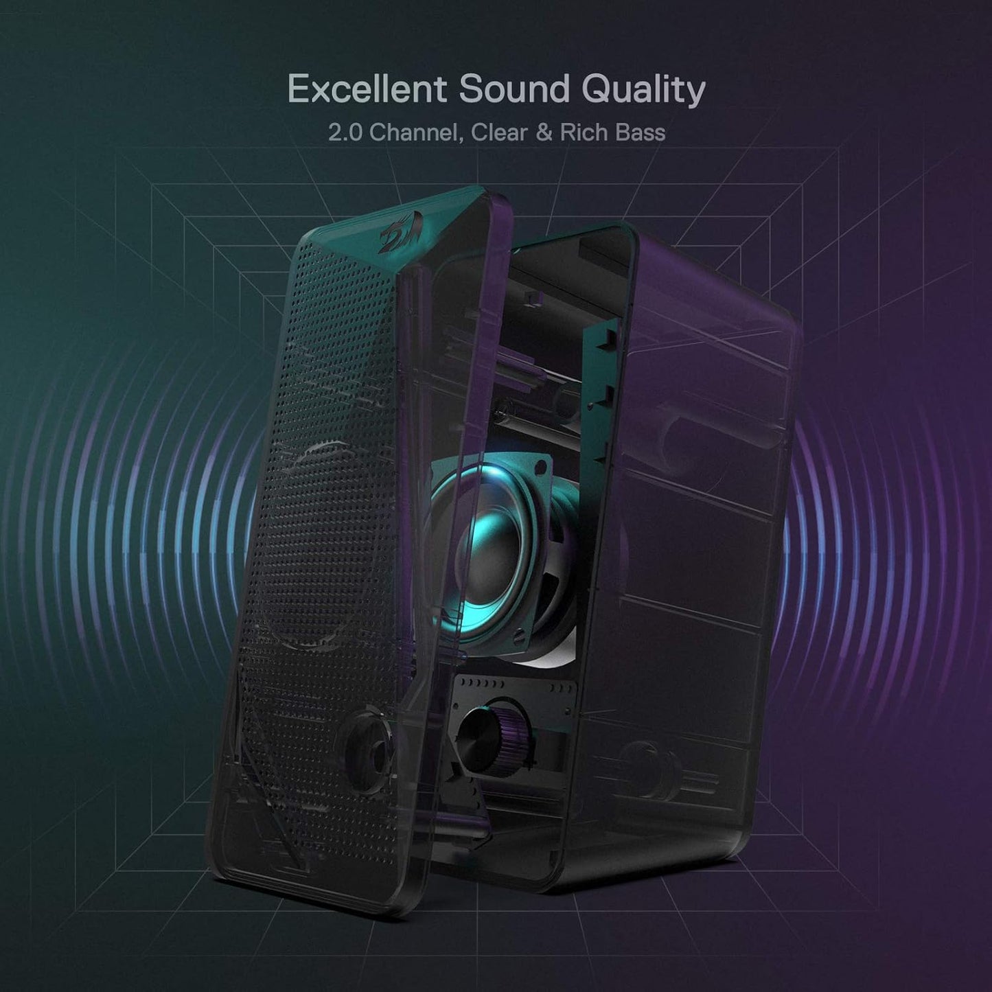 Redragon RGB Desktop Speakers with Enhanced Bass and LED Lights