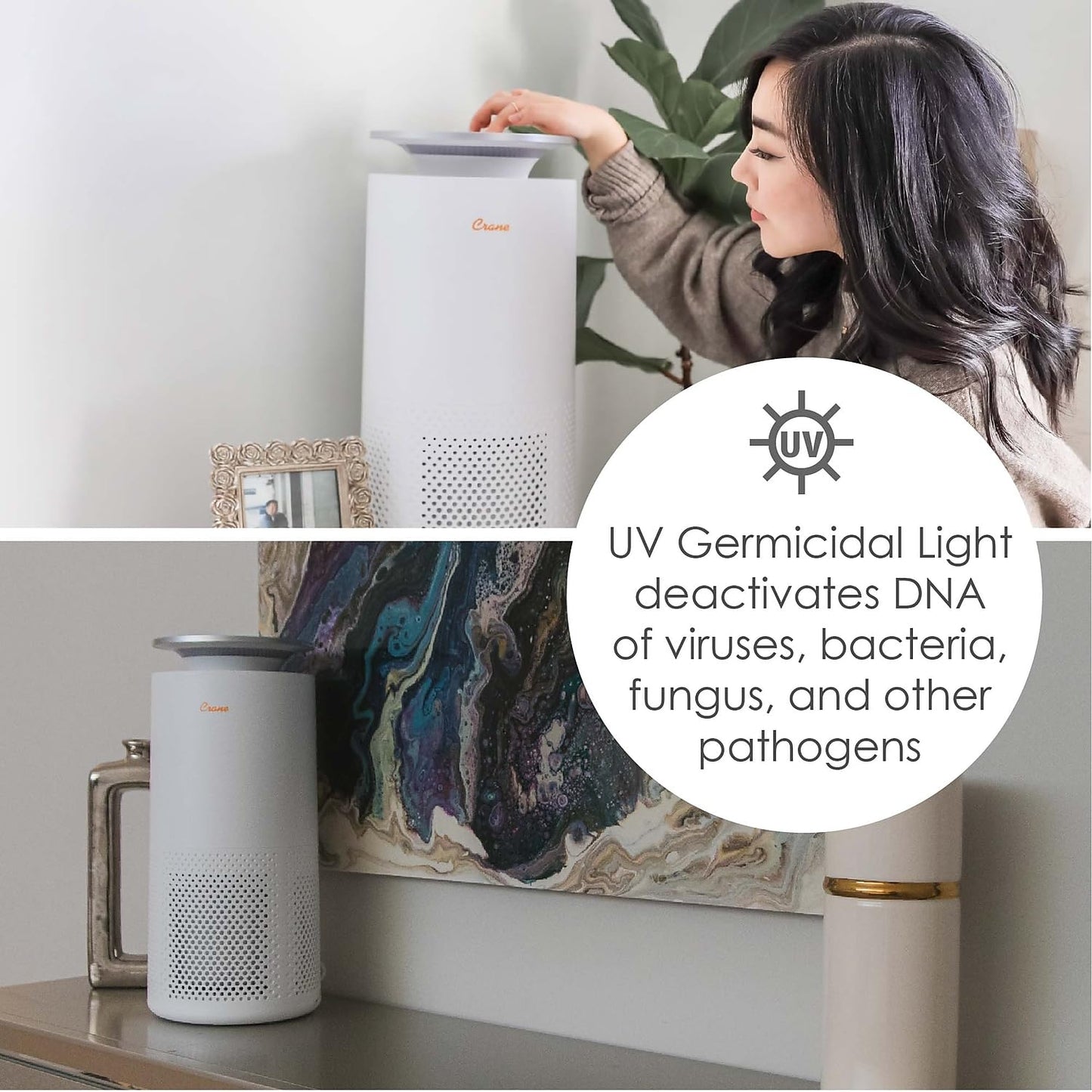 Crane HEPA Air Purifier with UV Lamp for Clean Air