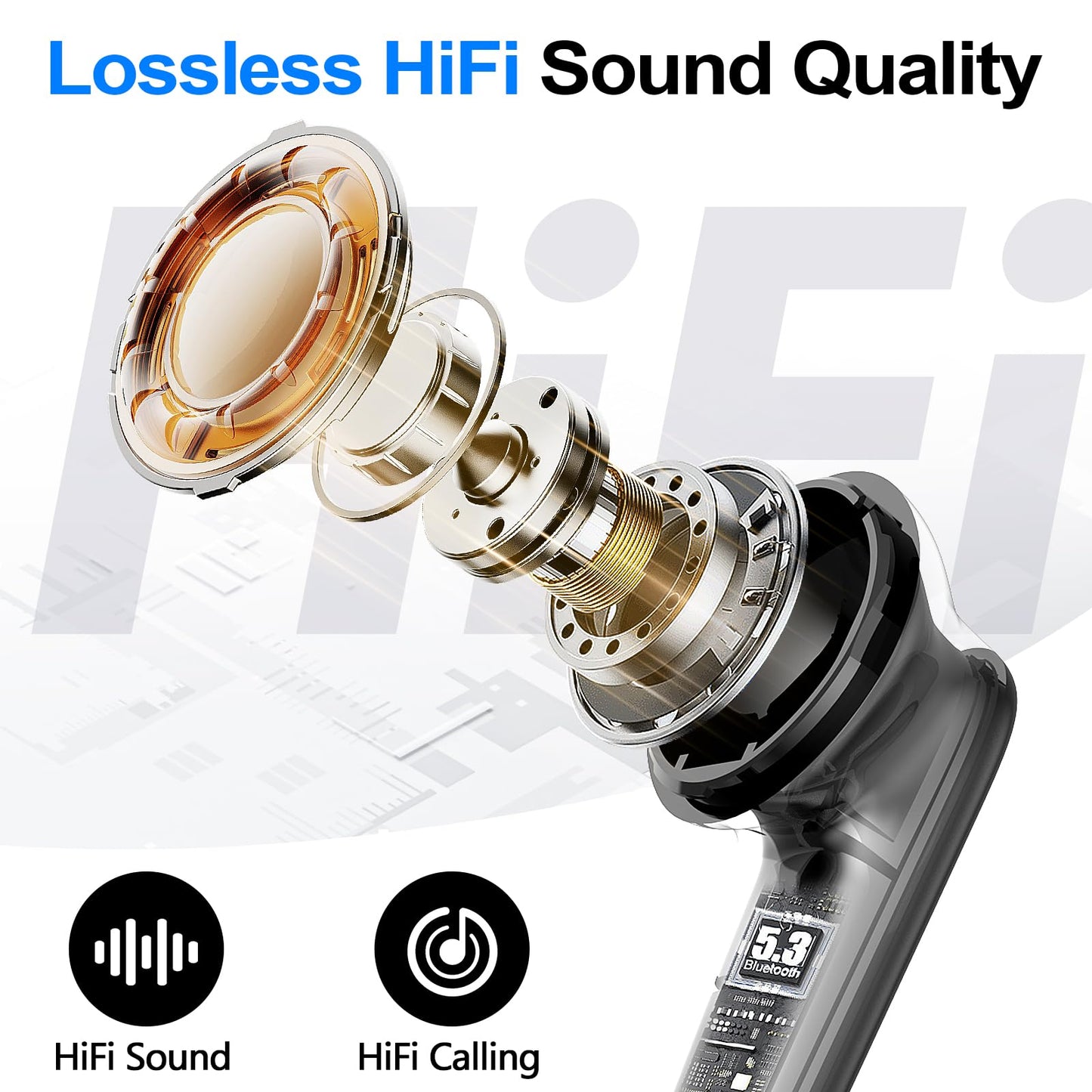 Kurdene Wireless Ear Buds Bluetooth 5.4 Bass Earphones