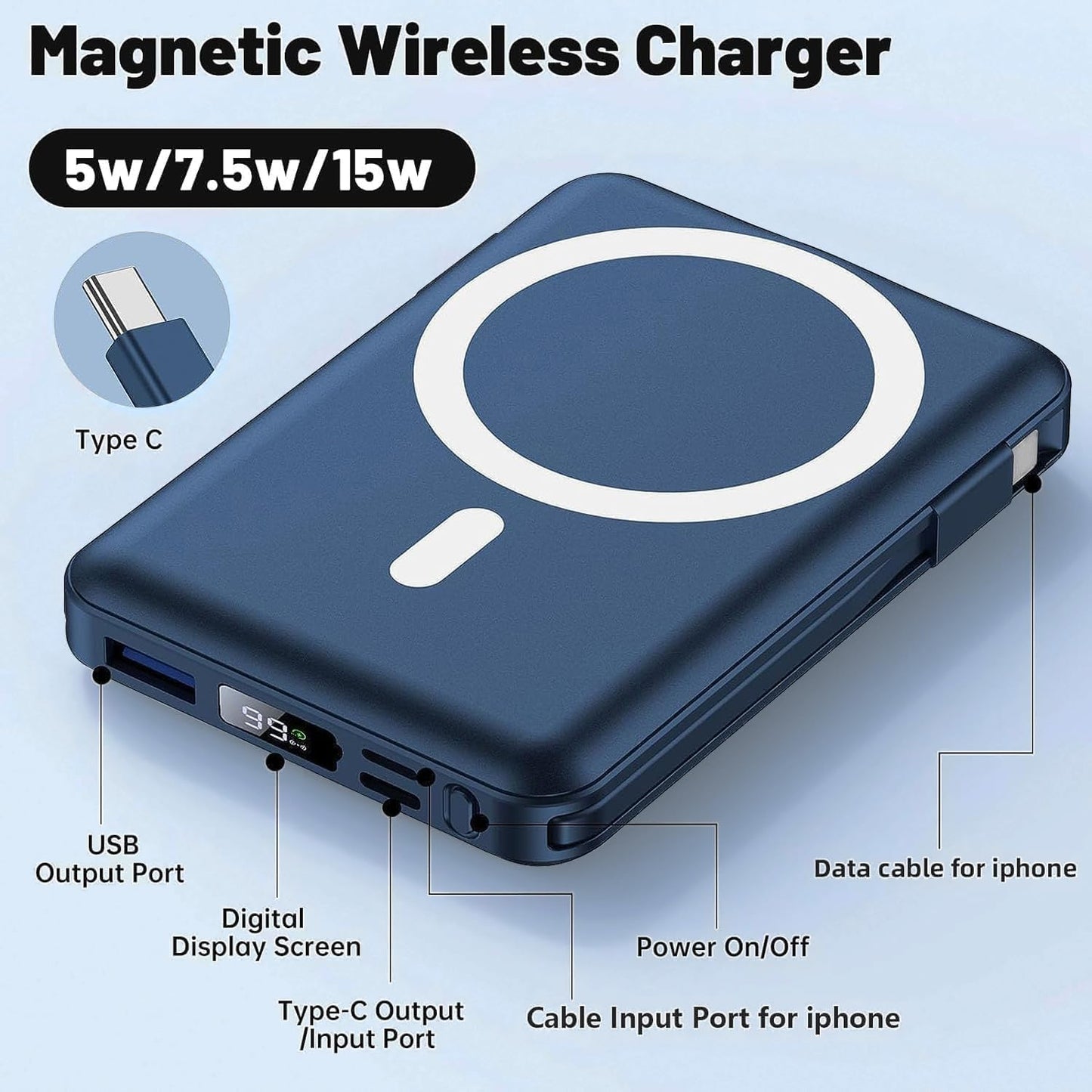Azmuth 10000mAh Magnetic MagSafe Power Bank With LED Display