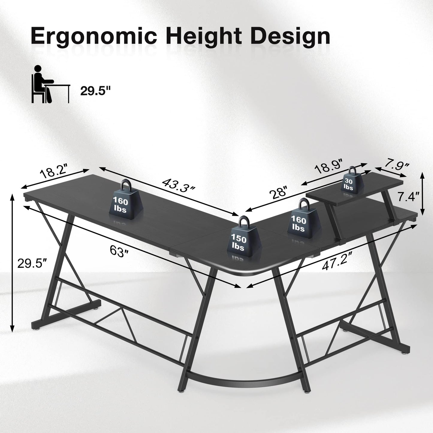 L Shaped Gaming Desk with Large Monitor Stand