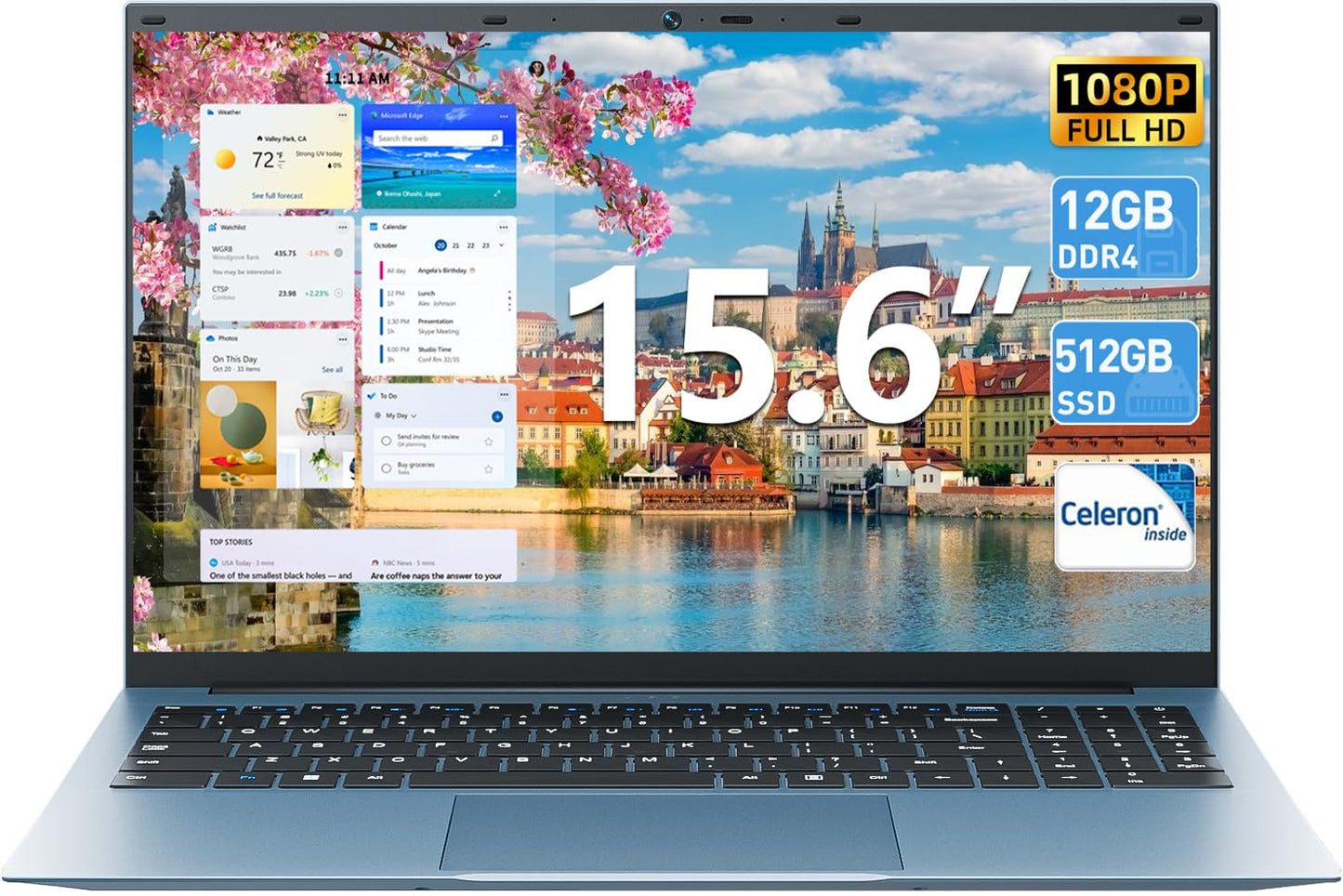 Naclud 15.6 Inch Laptop Celeron N4000 Win11 4GB 128GB Gray