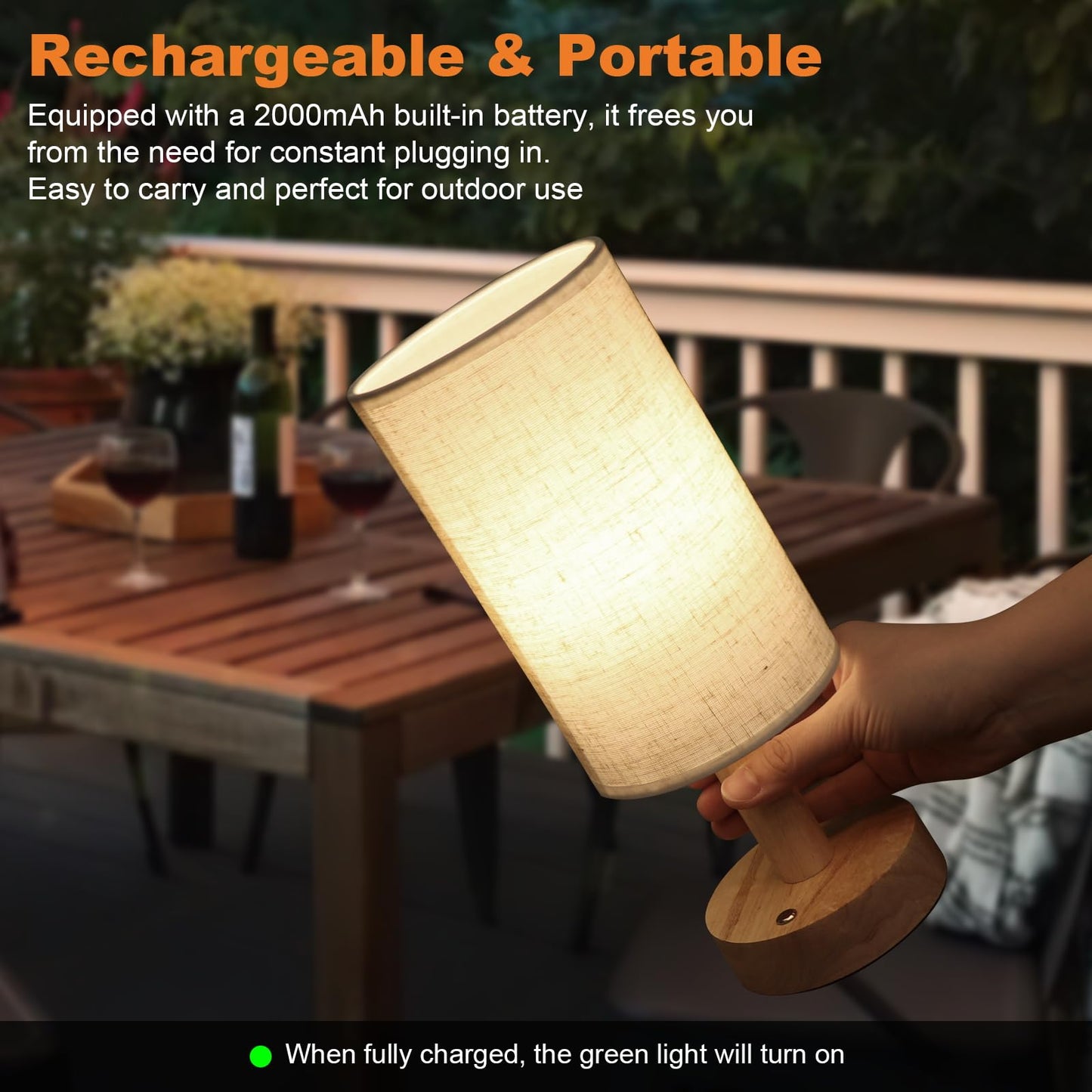 Small Bedside Lamp With Wood Base And Round Warm White Shade