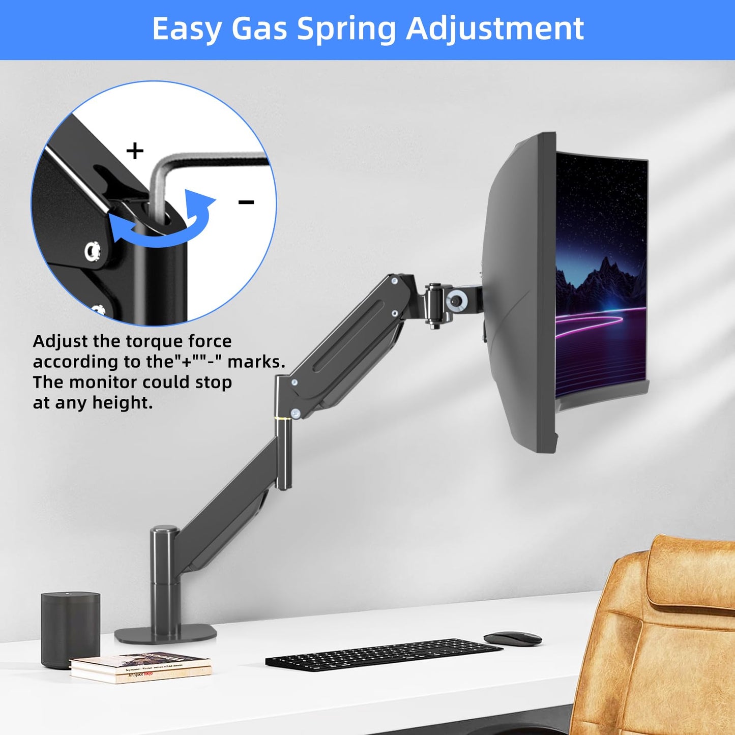 Suptek Gas Spring Monitor Arm Desk Mount Fits 17 to 32 Inch